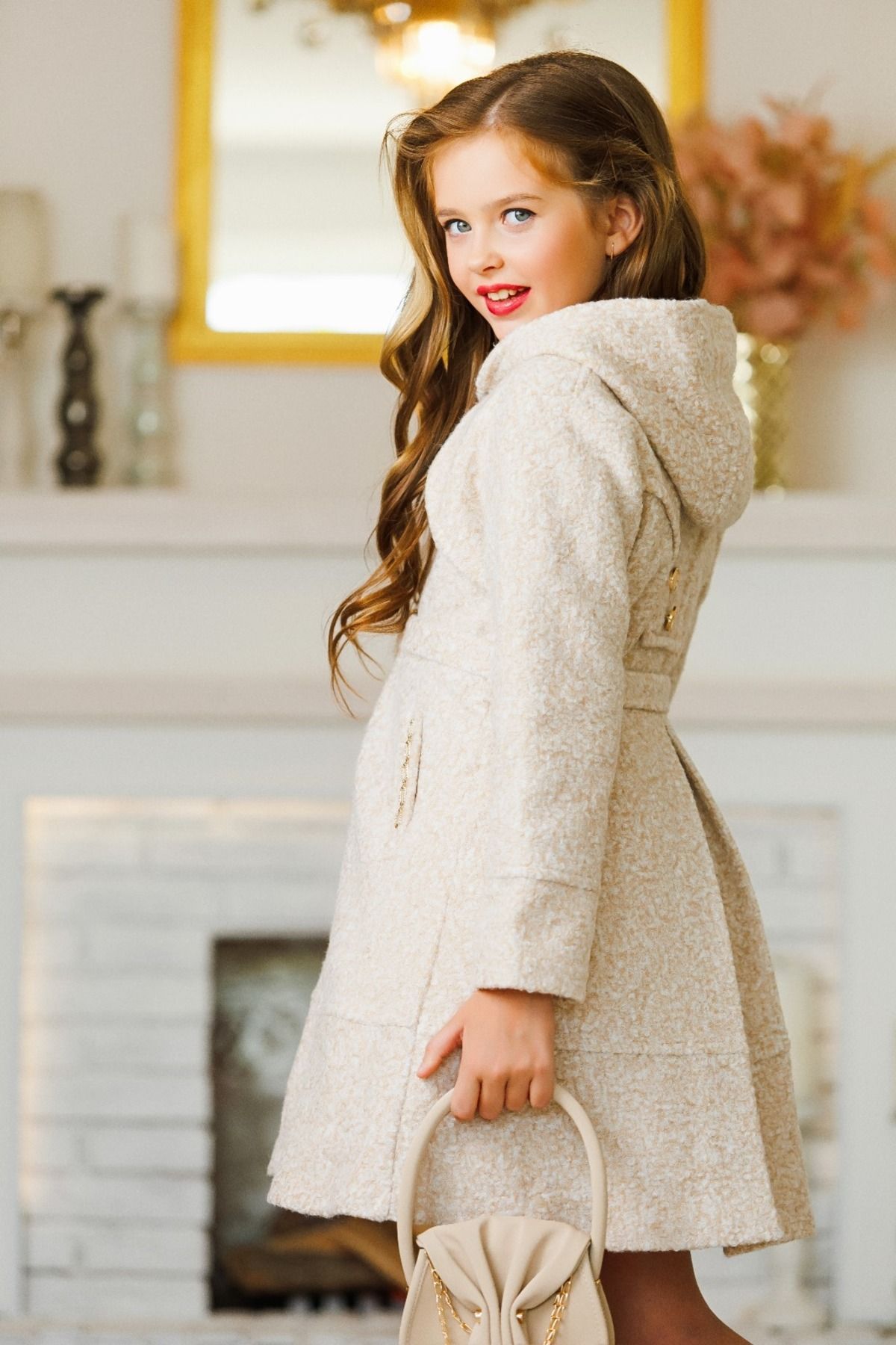 Ribbon kids-Velvet Dress and Stamp Coat Coat - Bag Decete 7