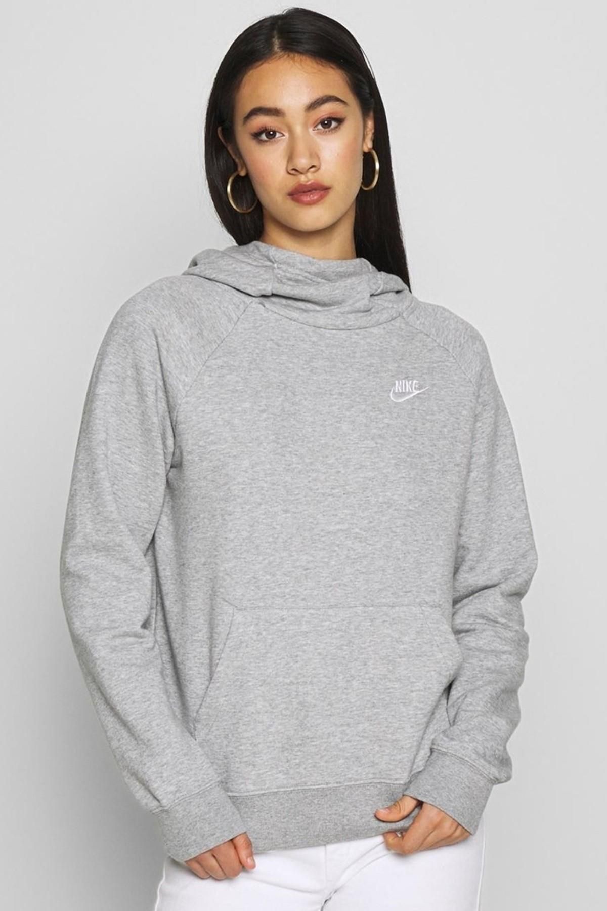 Nike Sportswear Essential Funnel Neck Hoodie In Gray Bo azl Kapu onlu Sweat Gri Fiyat Yorumlar Trendyol