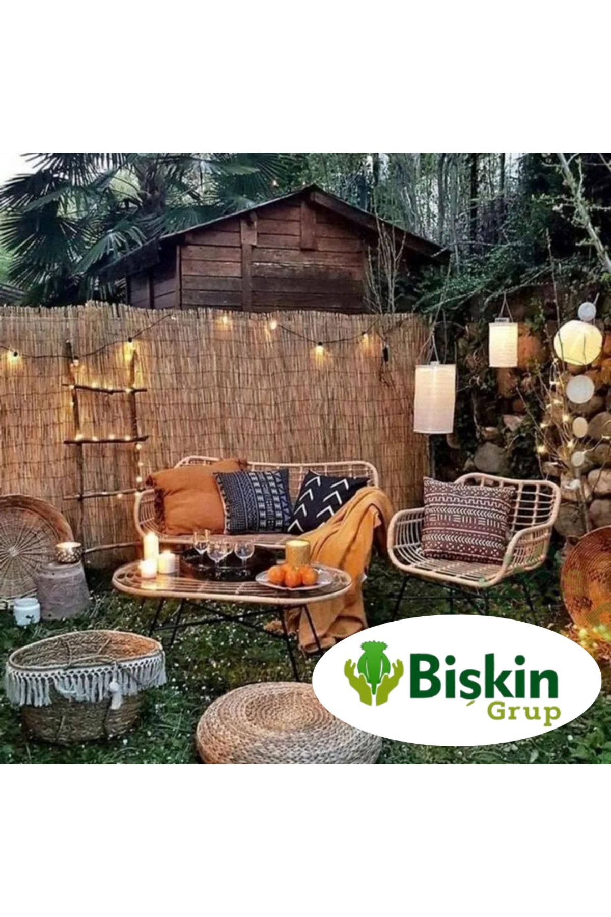 2Metre x 6Metre Eber Gölünden Bambu Kamış Hasır Çit, Gölgelik Bahçe ve Balkon Çiti Misina Örgü 8
