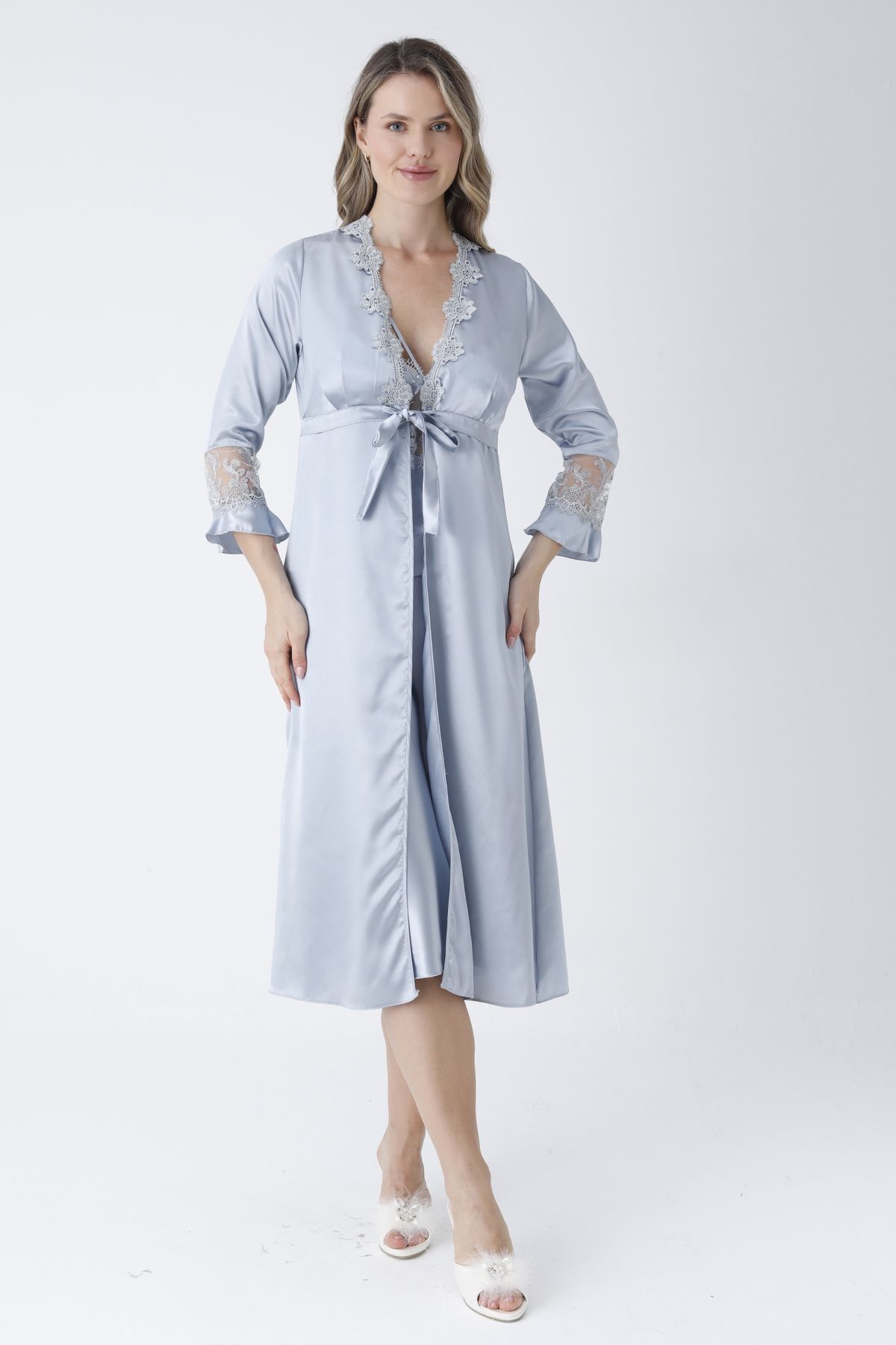 KARLİNAX Mist Uzun Yırtmaçlı Saten Set