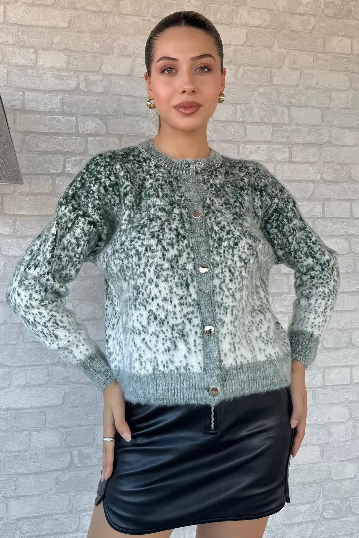 GÜLSELİ-Cardigan de tricotaj cu model verde 2