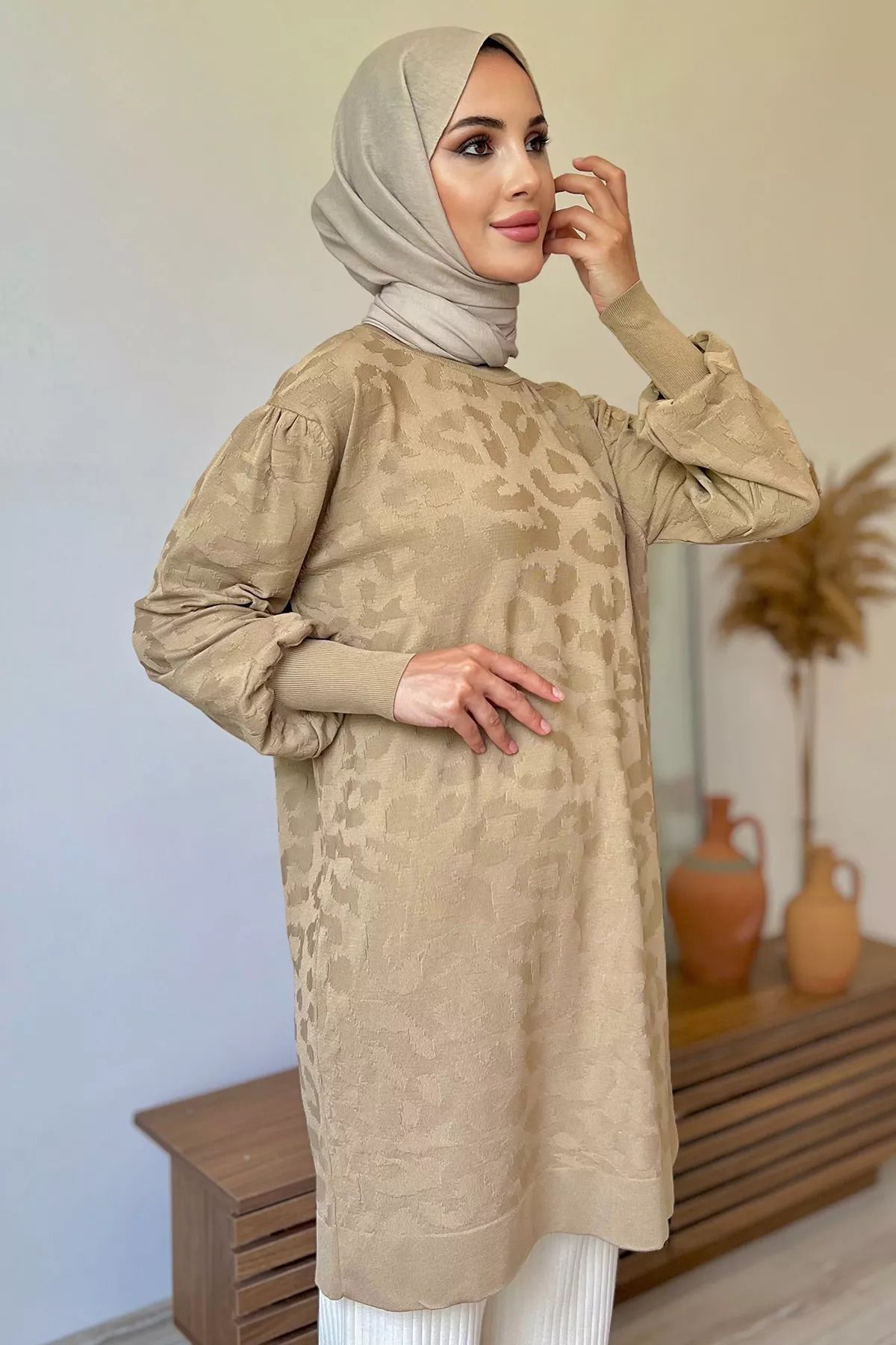 julude-طاقم الرقبة منقوشة المنك الحجاب تريكو سترة 3