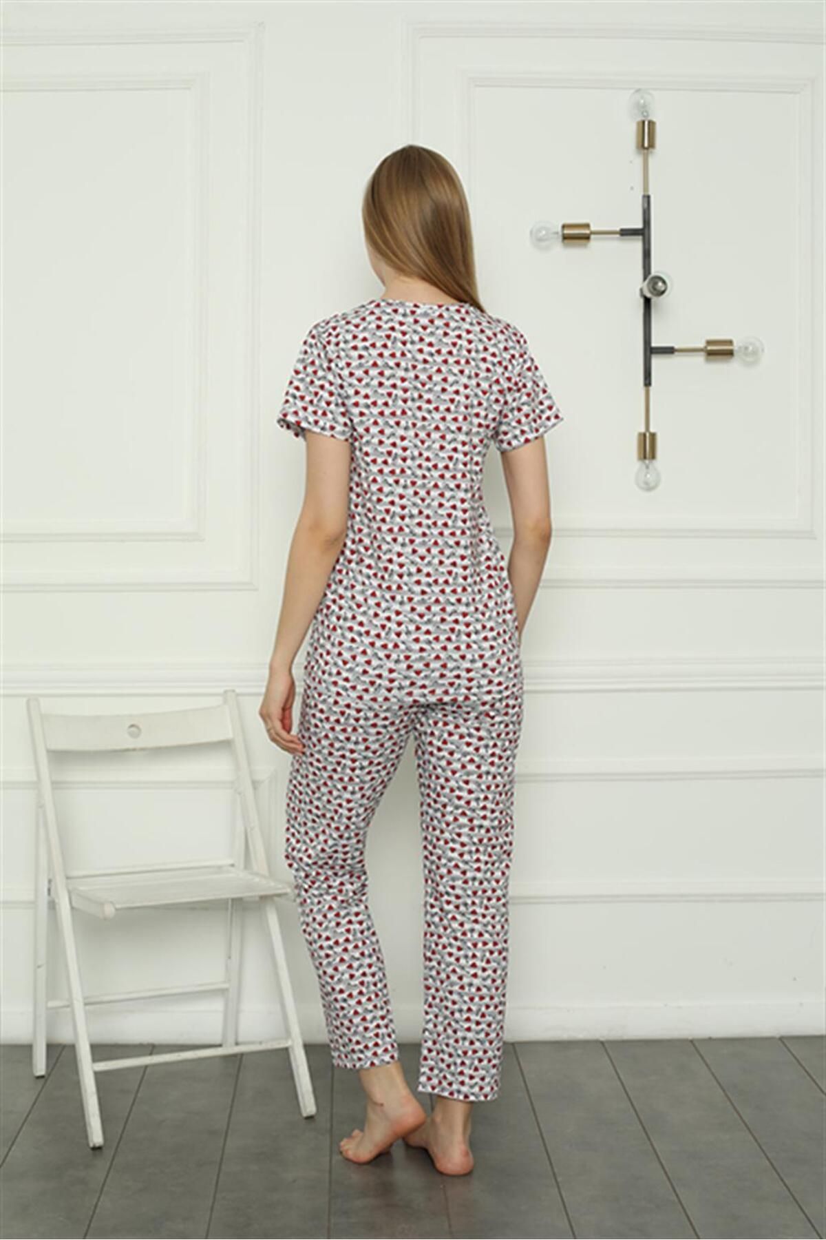 Akbeniz-Set de pijamale din bumbac pieptănat pentru femei Meryu Ticaret 4166 4
