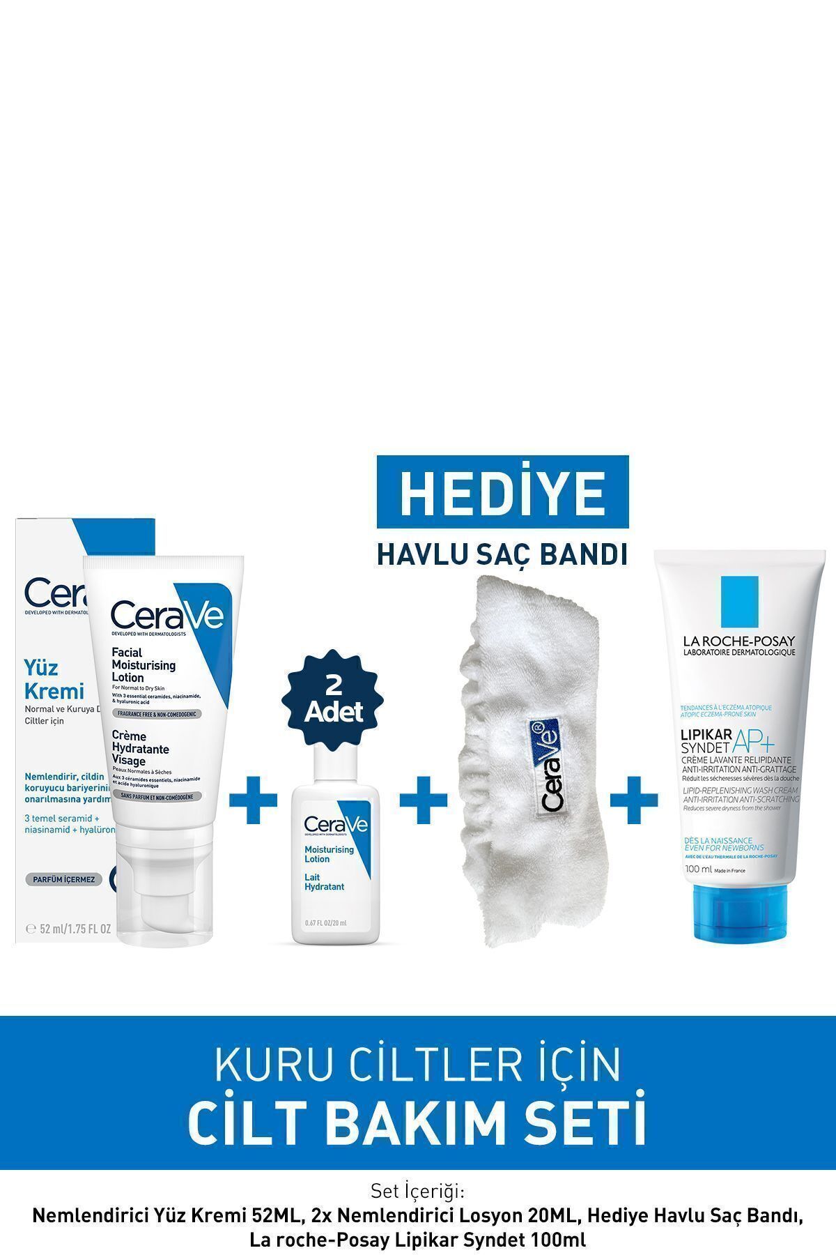 ست مراقبت پوست مجموعه از پوست: کرم مرطوب کننده CERAVE و LITION مو LA ROCHE POSAY LIPIKAR SYNDET CeraVe