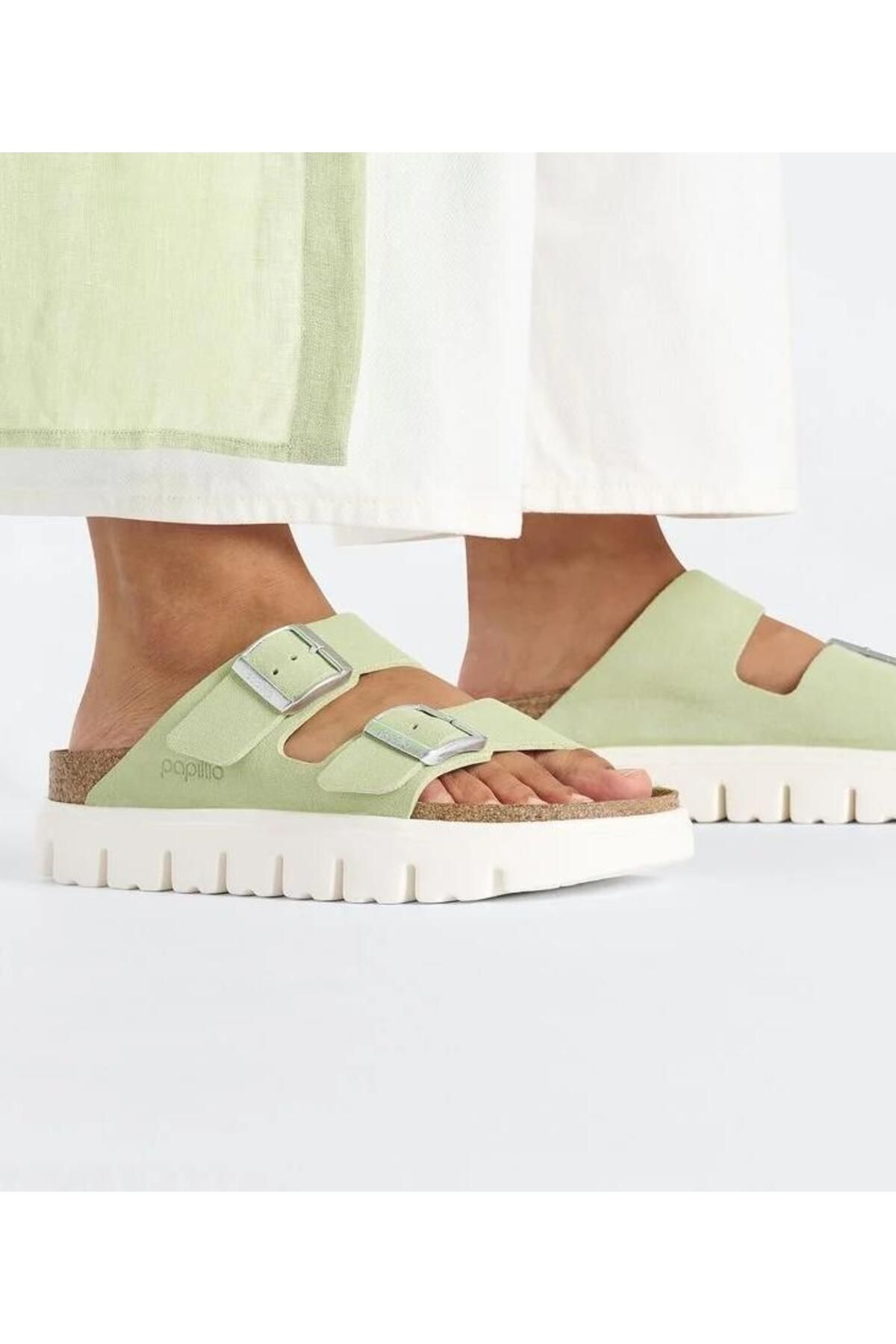 دمپایی زنانه چوب پنبه ای زیره بلند سبز روشن جیر چانکی VL آریزونا Birkenstock
