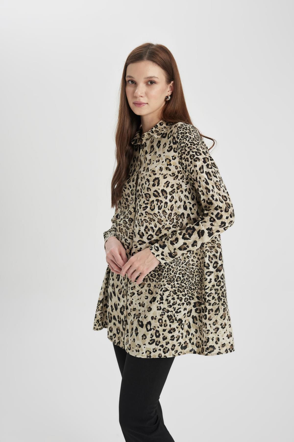 DeFacto-Leopard Patterned Regular Fit Long Sleeve Tunic Shirt Z5833Az24Sp 4