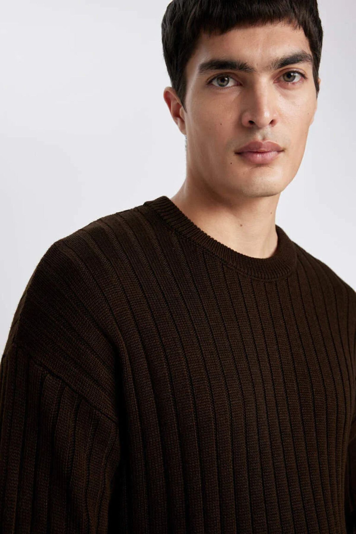 ژاکت بافتنی ساده ساده Relax Fit Crew Neck Basic B9723ax24sp Defacto