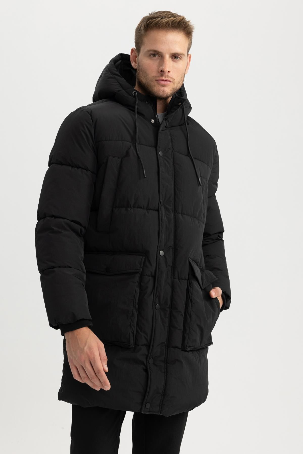 DeFacto-Wasserabweisender, aufblasbarer Parka mit Kapuze und Reißverschluss – Tasche A3694ax23wn 3