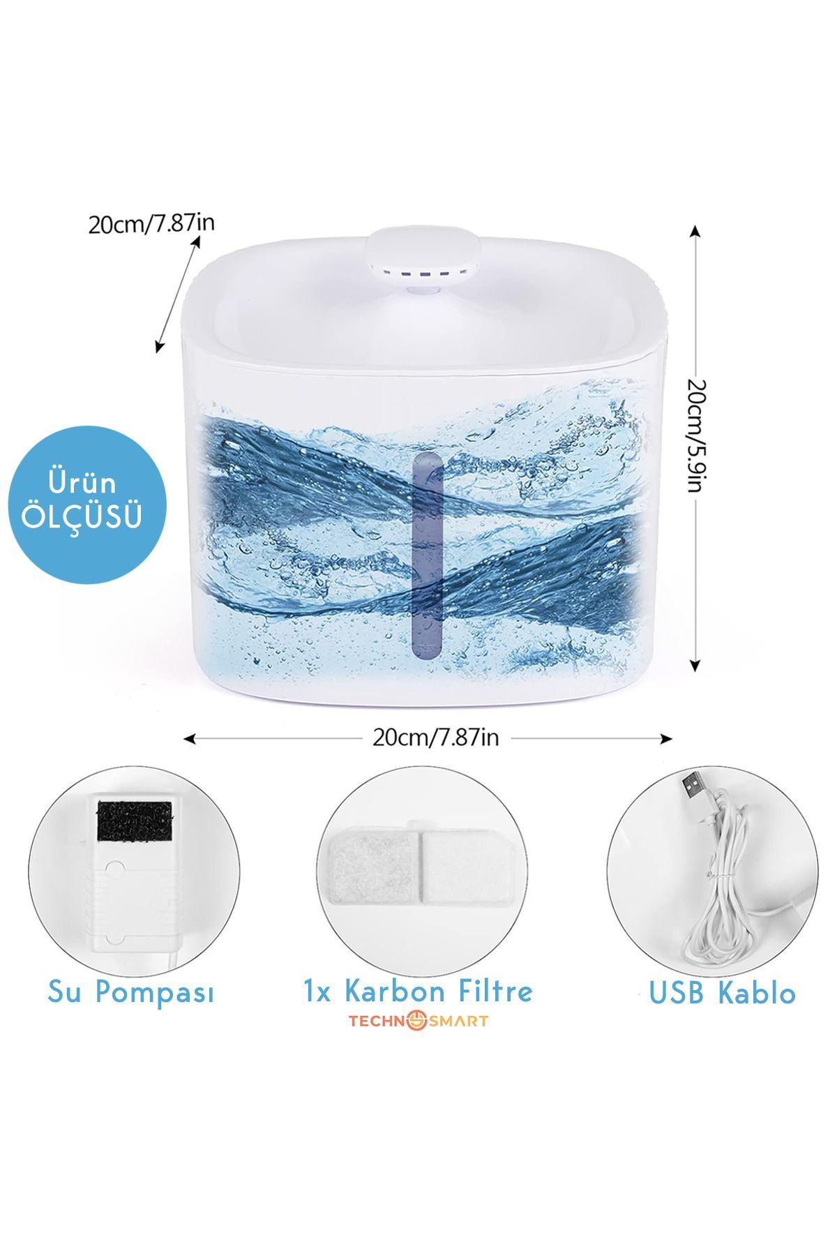 TechnoSmart-Cat Dog Water Fountain Water Spring Container 3 Lt. with Level Indicator and 2 Different Water Flow 5