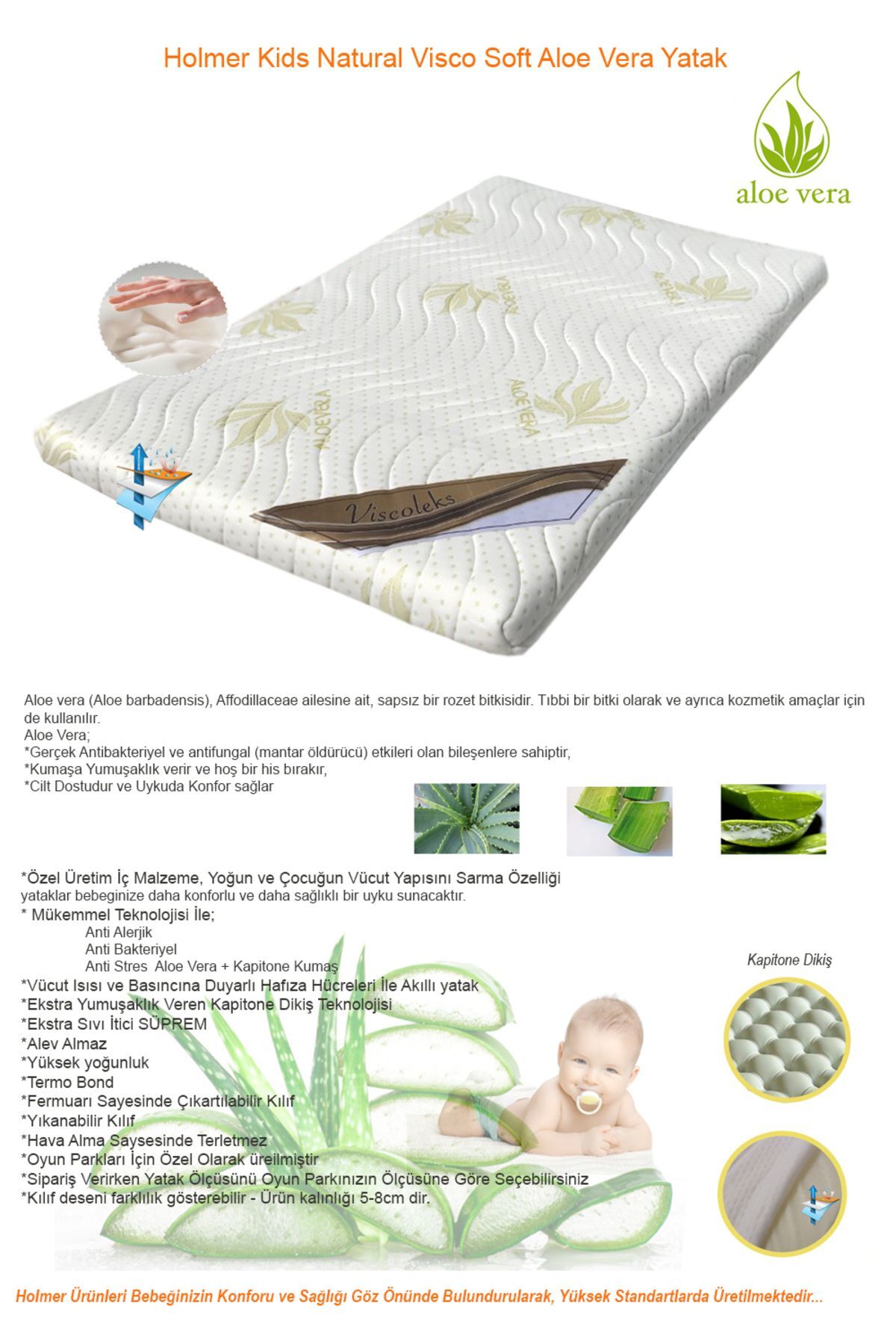 Holmer Natural Soft Aloe Vera 70x120cm Bebek Yatağı,park Yatak Yatağı,oyun Parkı Yatağı fotoğrafı 2 (önizleme)