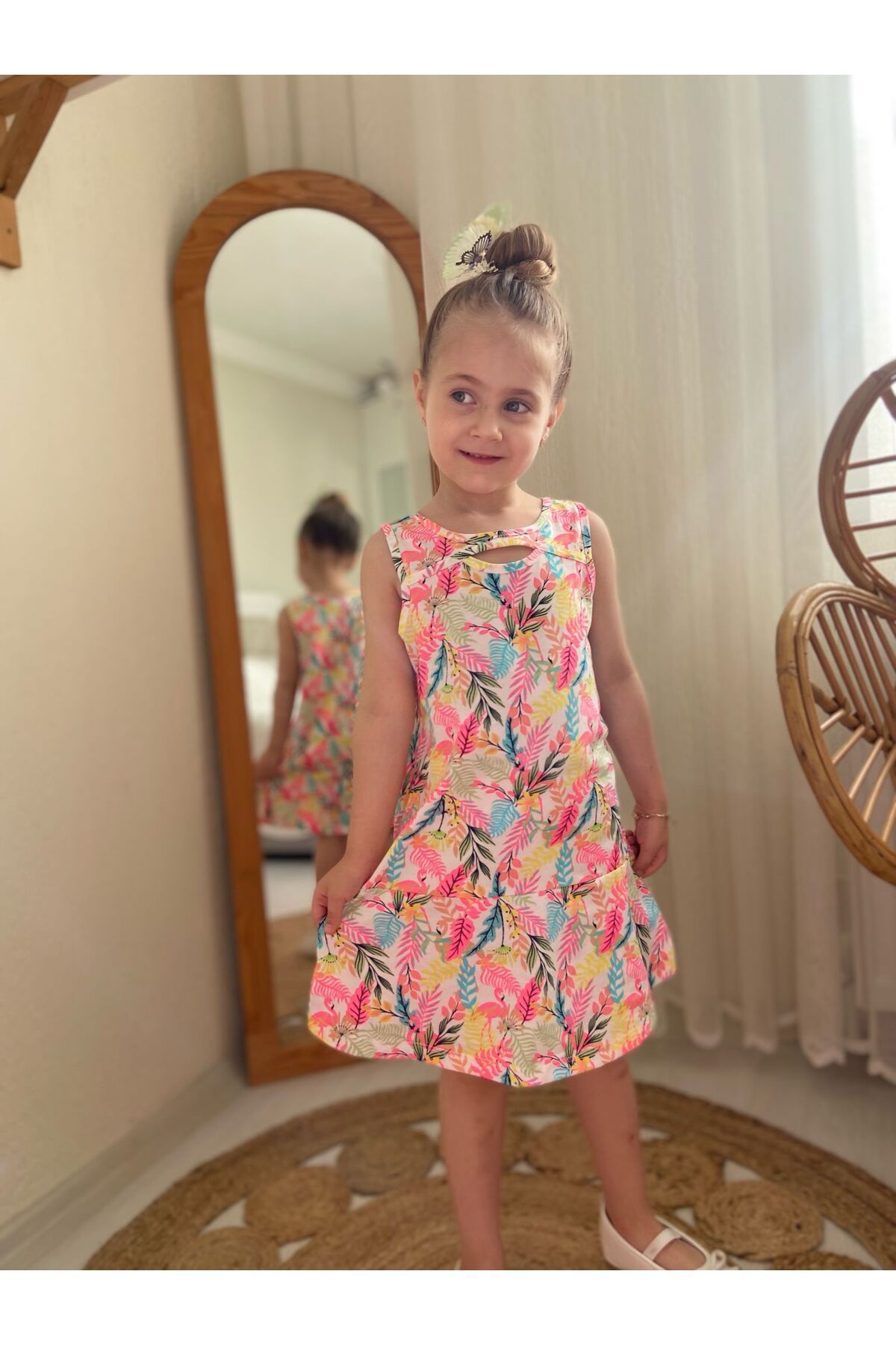 BERFONZO KIDS Rochie De Vară Cu Model Flamingo Pentru Fete Femeie - 4 ani