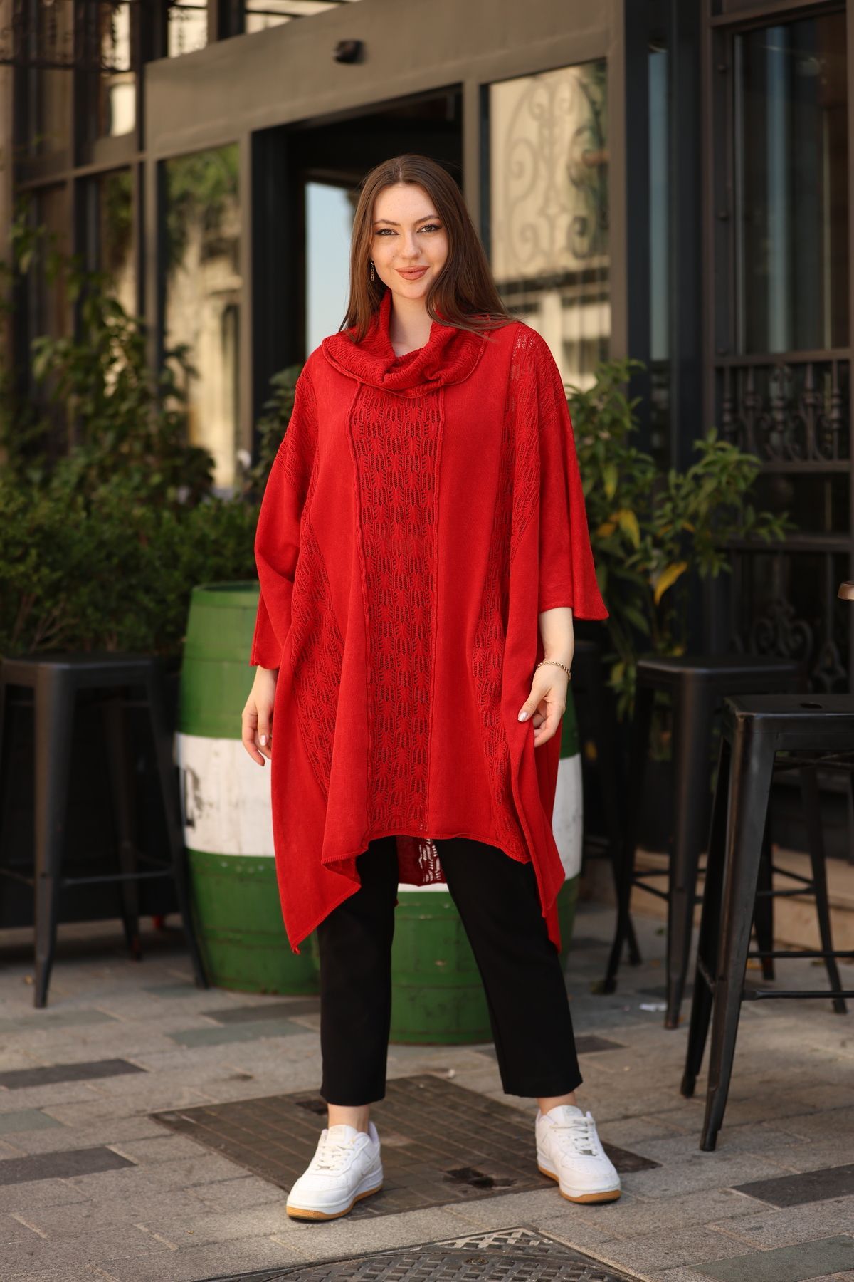 AYASOFYA OTANTIK-Ethnic Patterned Oversize Cotton Tunic Cap with Red Shawl Collar - Casual Antique 6