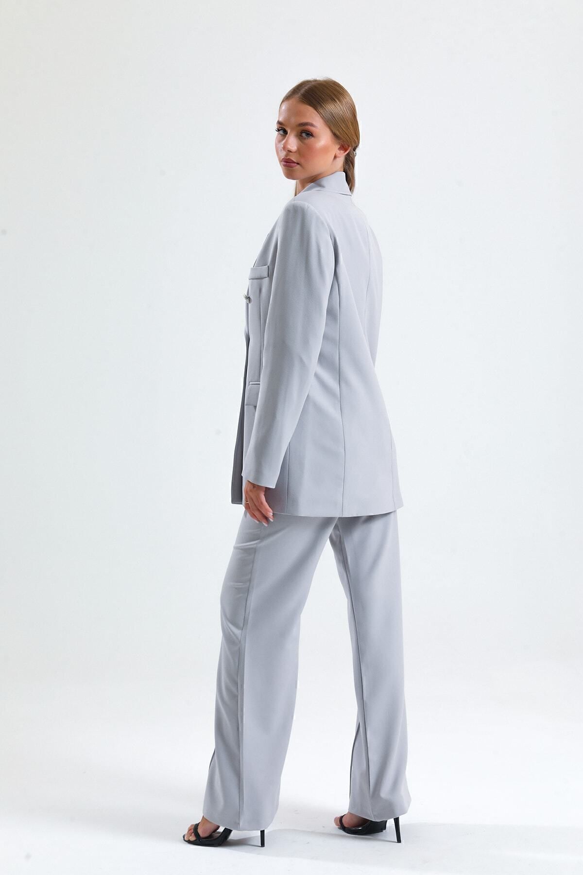 Sense-Gray Oversize Blazer Jacket - Lined Inside, Hürrem Fabric, Ckt34236 7
