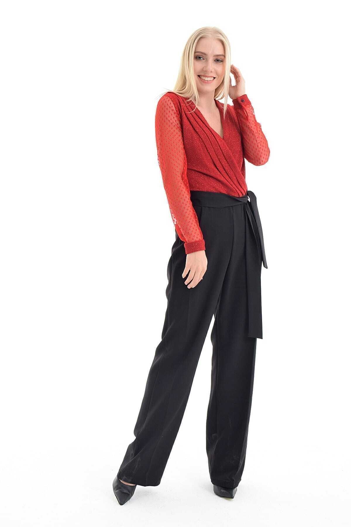 Sense-Women's Red Hürrem Patterned Glittery Back Zippered Lined Jumpsuit Tlm31441 2