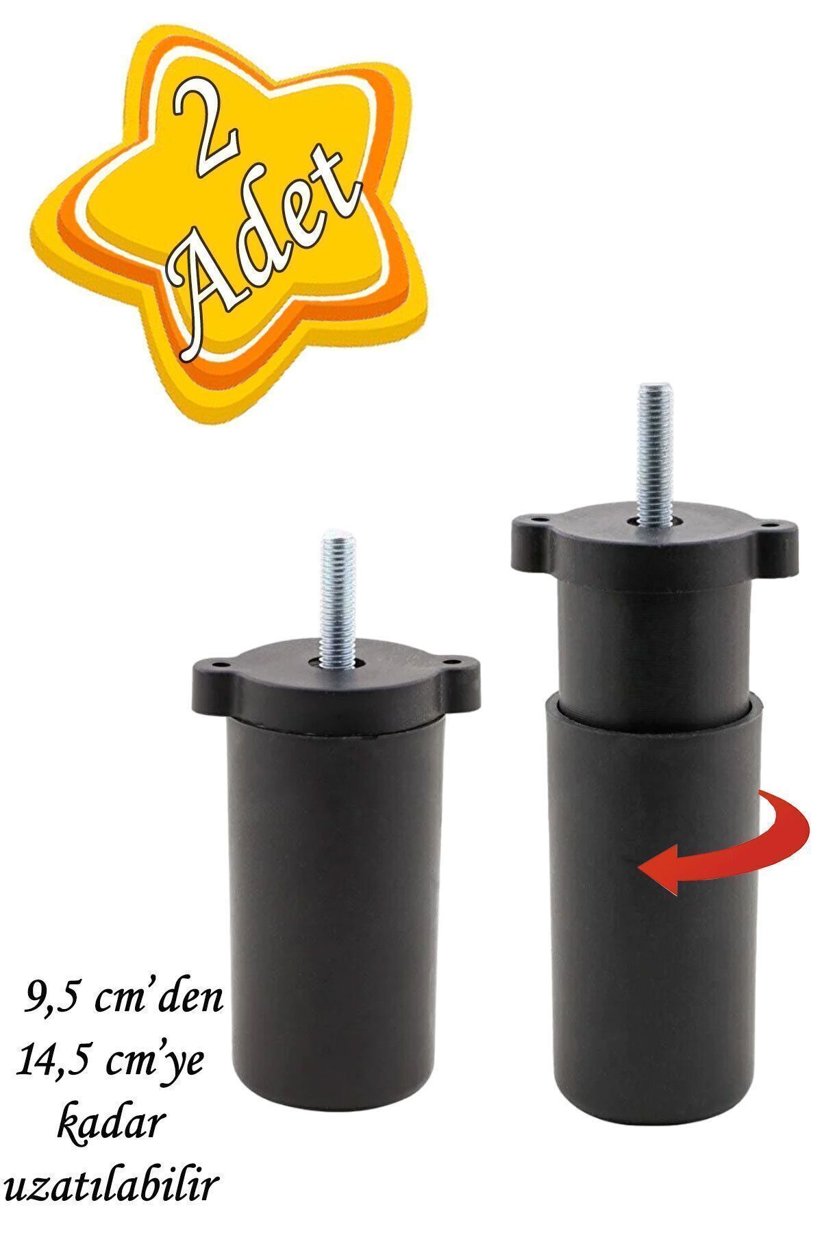 2 Adjustable Support Legs 9.5 x 14.5cm Black Concealed Leg M8 Bolted Inciiş Furniture Sofa Base Sleeve