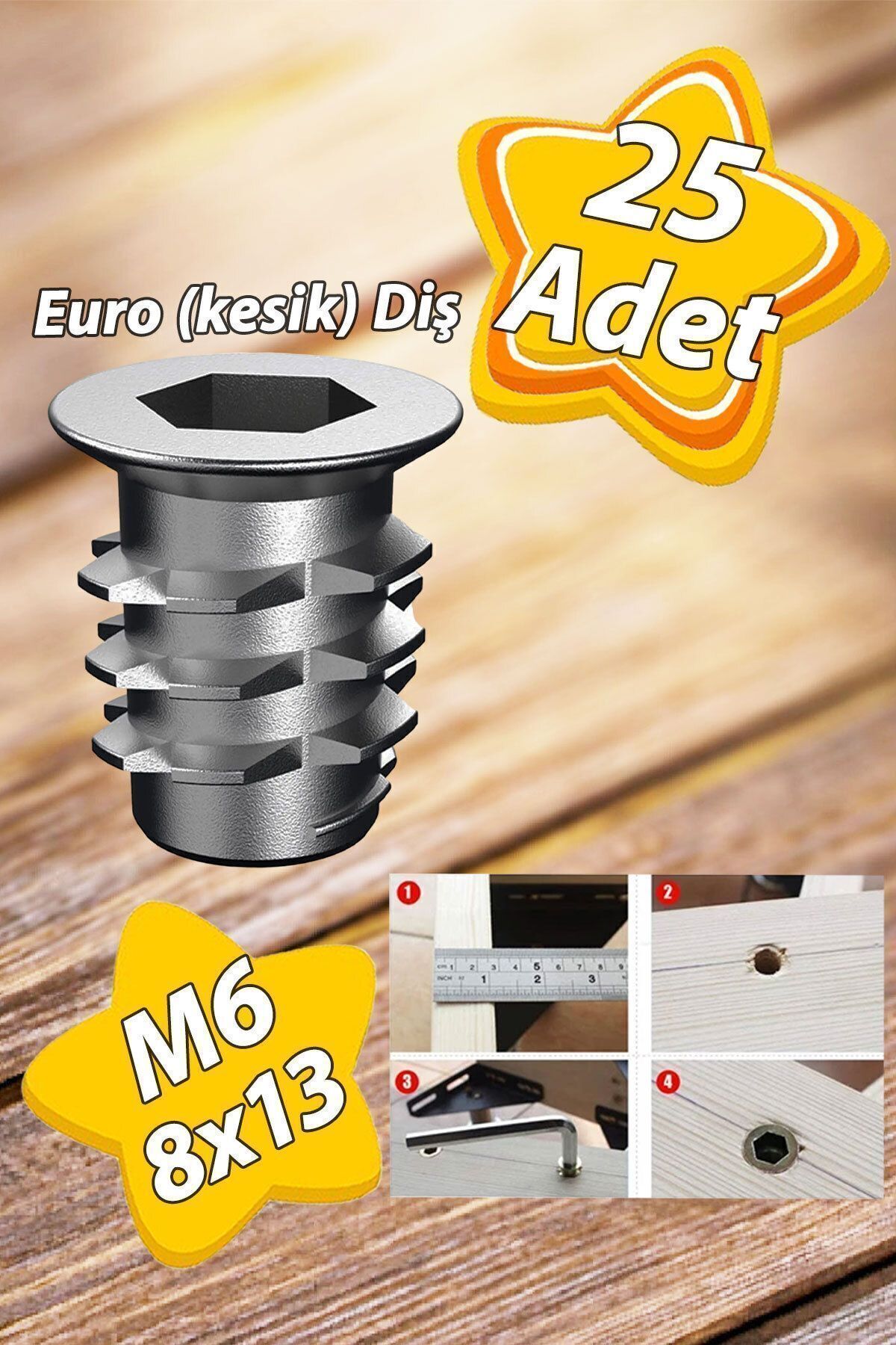 Metal Euro Threaded Anchor Wooden Anchor M6 8x13 Dental Zinc Furniture Connection Unit Assembly (25 PCS)