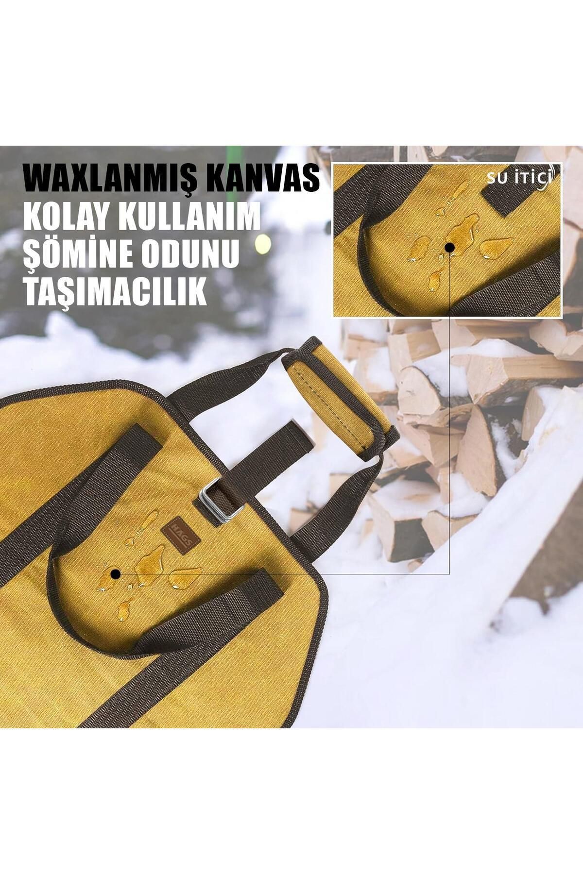 Ağır Hizmet Çantası, Waxed Kanvas, Şömine Odun Çantası, Şömine Odun Sobası Aksesuarları Amber Sarı 4