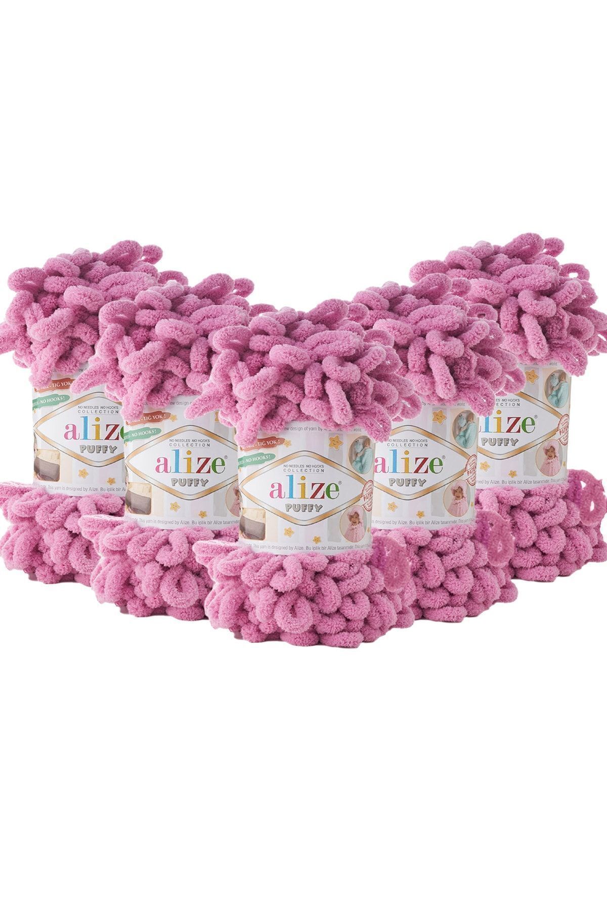 Puffy Hand Knitting Yarn 5-Pack - 98 Roses - 100 Gr. 9 Mt. Finger Knitting Yarn