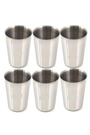 BİODATA 6 Adet Set Standart Boy 220cc Paslanmaz Çelik Bardak Metal Su Çay Bar...