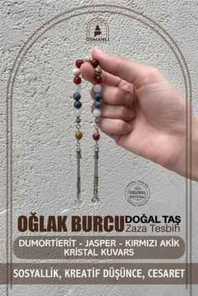 OSMANLI DOĞAL TAŞ Oğlak Burcu Zaza Tesbih Doğal Taş Dumortierit, Jasper, Kırm...