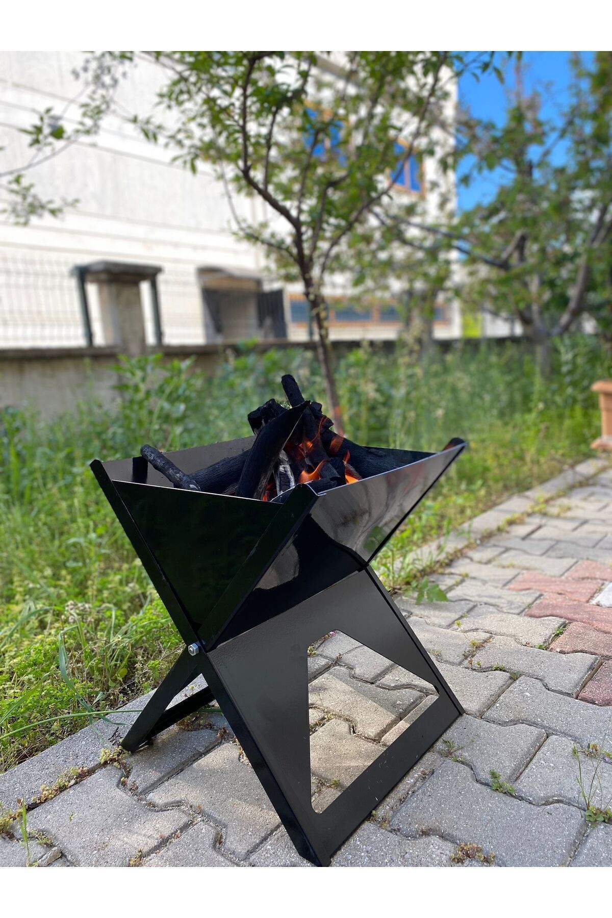 Katlanabilir Paslanmaz Portatif Mangal Seti Yelpazeli Maşalı