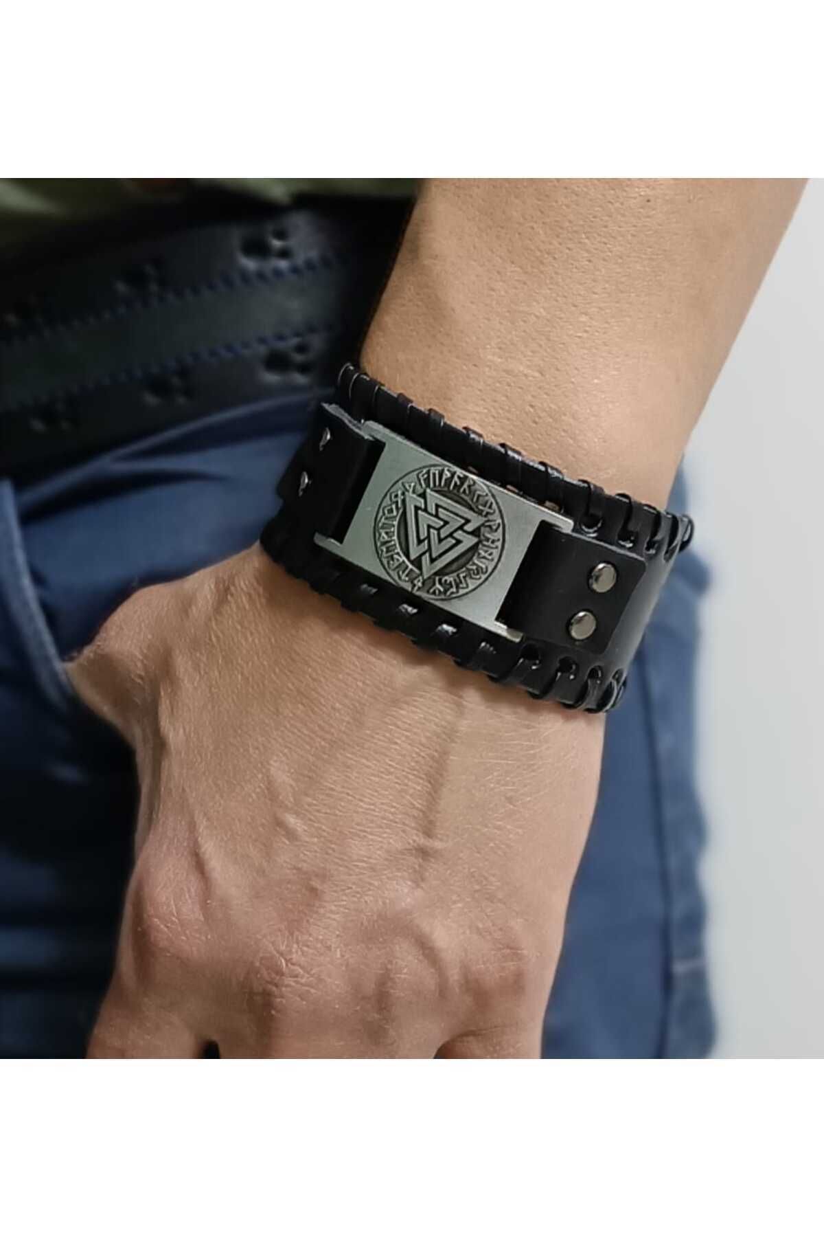 Visale Store-Vegan Leather Viking(Valknut) Jewelry Pirate Bracelet 3