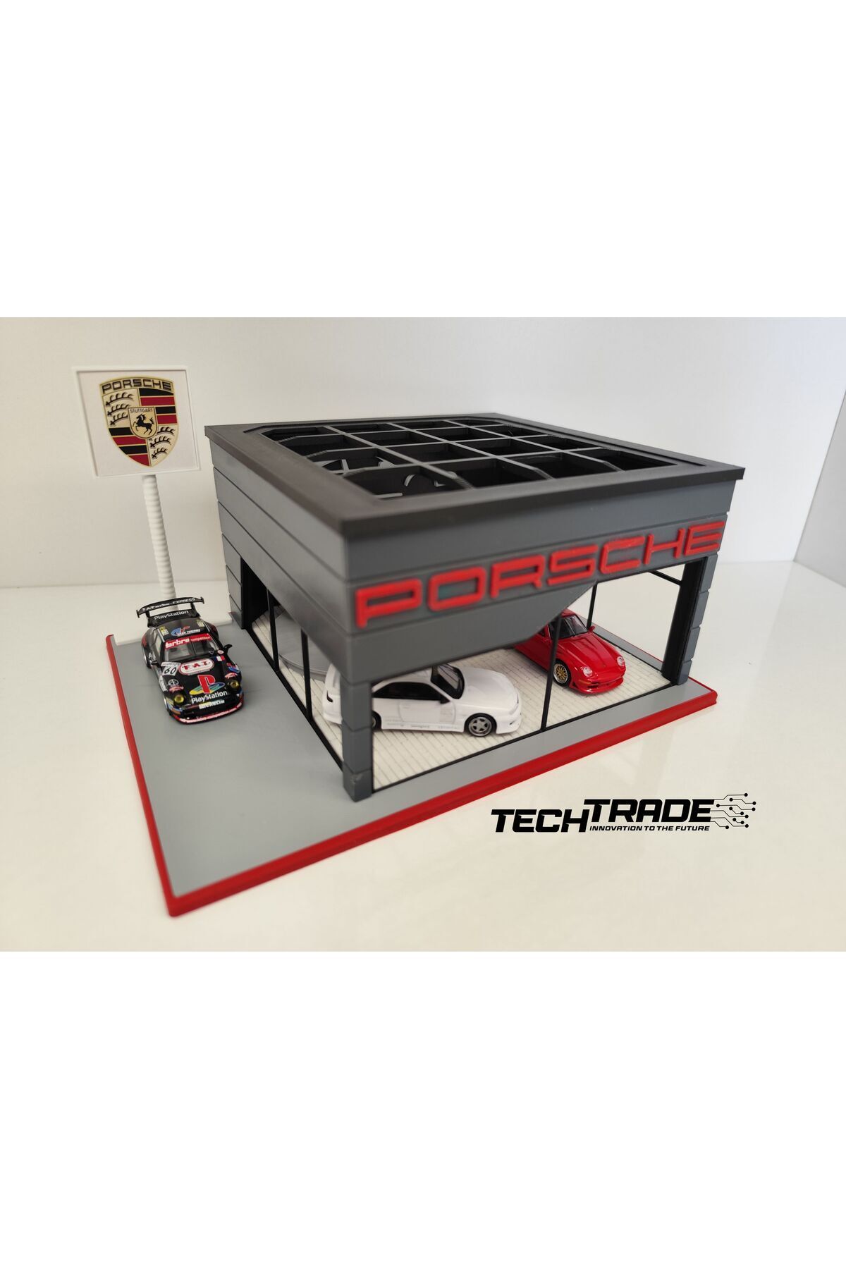 Tech Trade Porsche Diecast Showroom Garaj Diorama 1:64 Ölçek