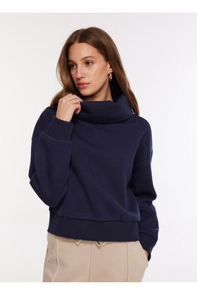 Fabrika Lacivert Kadın Dik Yaka Düz Sweatshirt VEJA