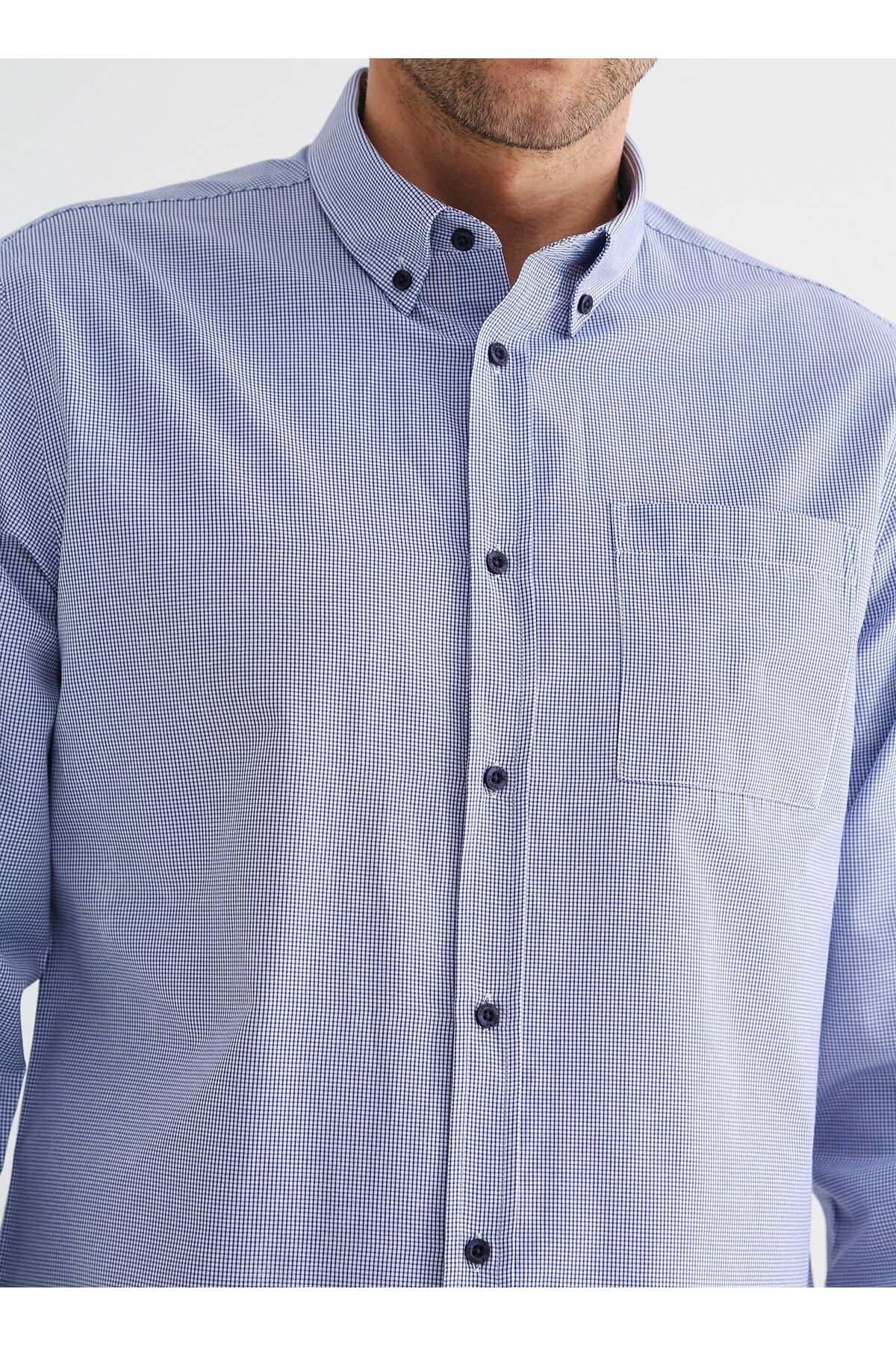 پیراهن مردانه آبی فابریکا | 5002972137 اورجینال - تصویر 4