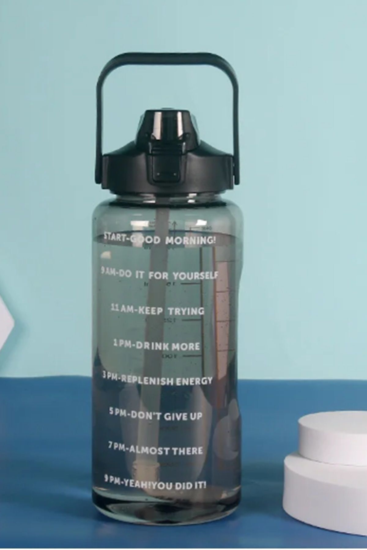 İndirimKap Şeffaf Motivasyonel Su Matarası Suluk 2l Tritan Spor Salonu Su Şişesi Bpa Içermez