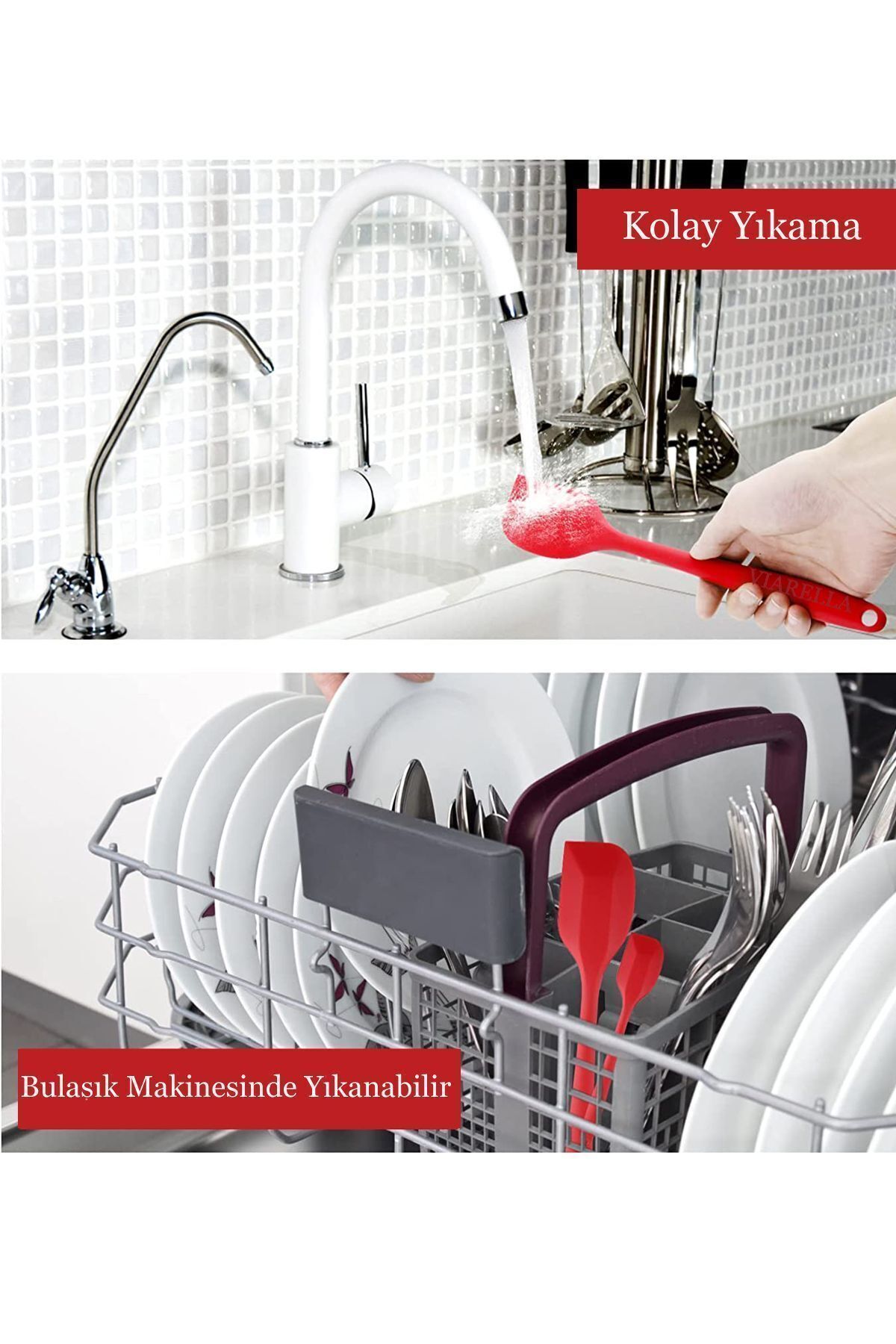 viarella-Silicone Spatula Large Size Fireproof Non-stick Non-Scratch Red 4