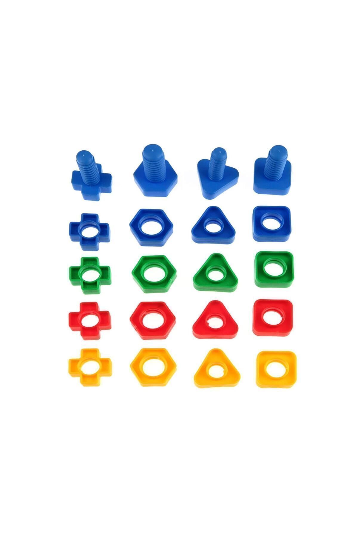 بلوکهای ساختمانی پیچ و مهره هندسی همراه با جعبه مقوایی