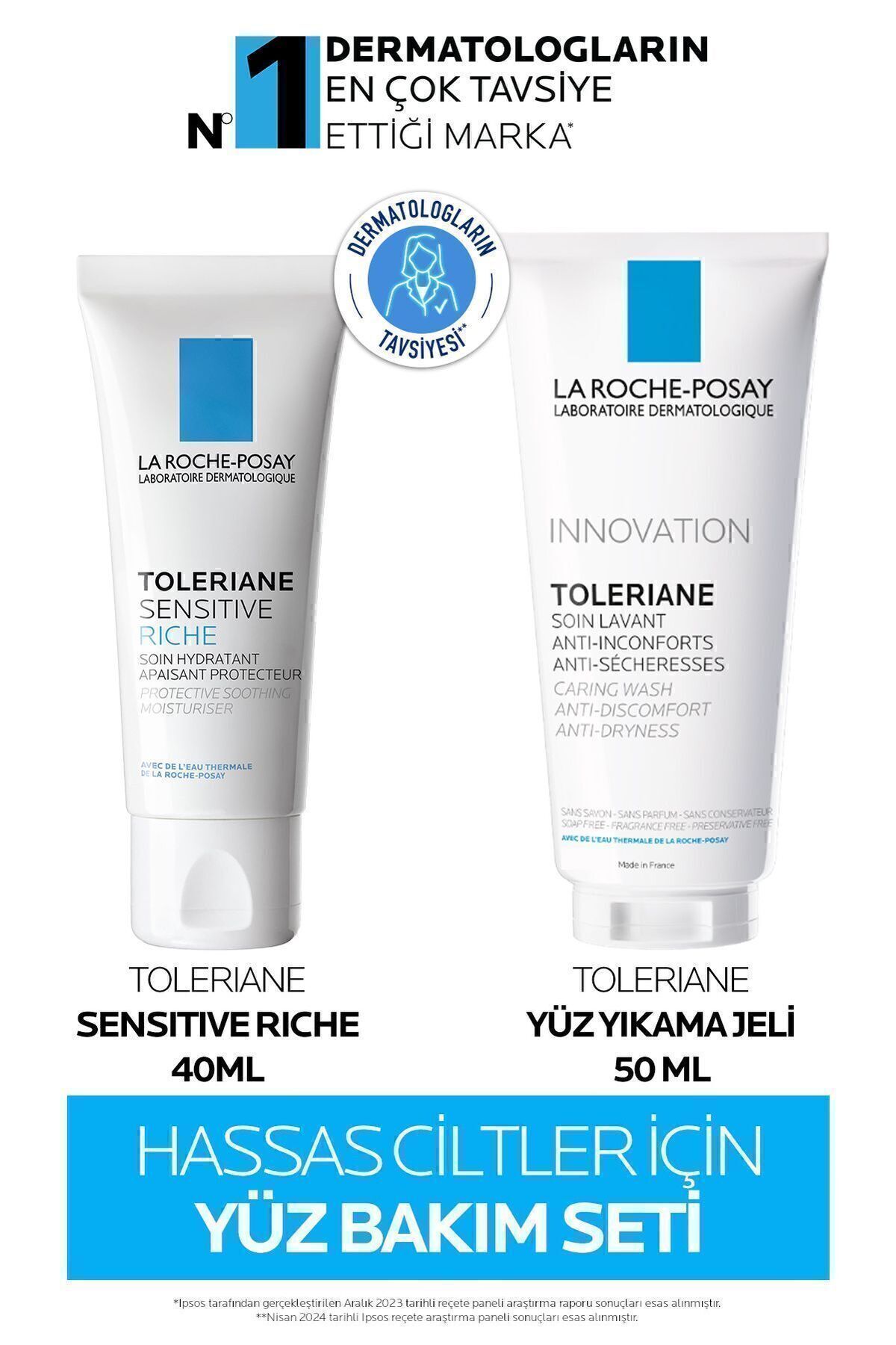 Hassas Ciltler İçin Cilt Bakım Seti:  Tolariane Sensitive Riche Krem 40ML& Yüz Yıkama Jeli 50ML