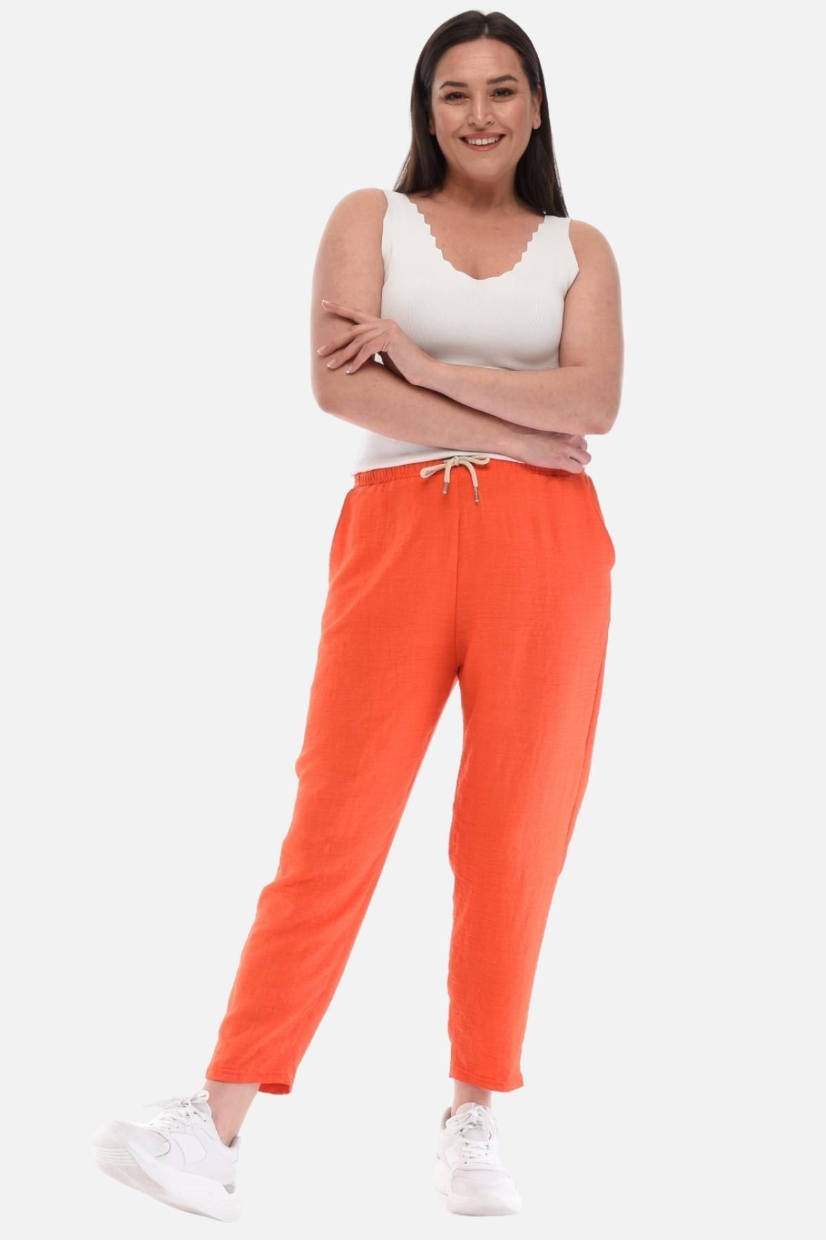CEDY DENIM Pantaloni De Vară Pentru Femei, De Mărime Mare, Din In Sintetic, Cu Talie Înaltă, Elastici, Cu Picioare Înguste, C611 Femeie - 44