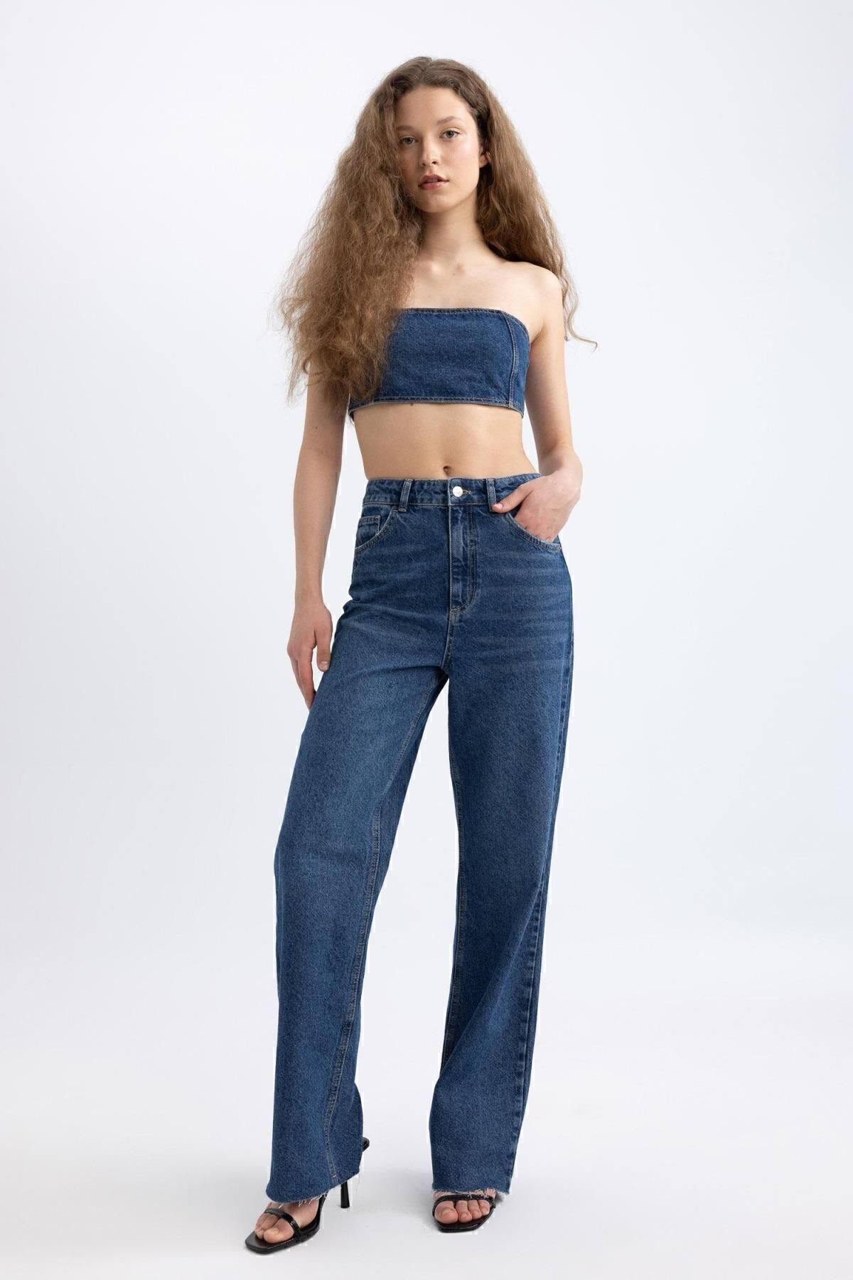 Defacto Afra X 90's Wide Leg Yüksek Bel Uzun Jean Pantolon