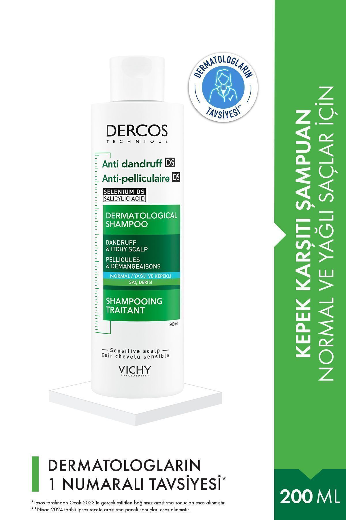 شامپو مراقبت از مو ضد شوره Dercos برای موهای معمولی/چرب 200 میلی لیتر Vichy
