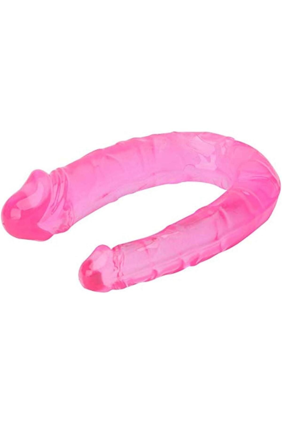 Çift Taraflı Anal Ve Vajina Kullanılabilen 28 Cm Çift Başlı Esnek Yumuşak Jel Dokuda Dildo Penis 6