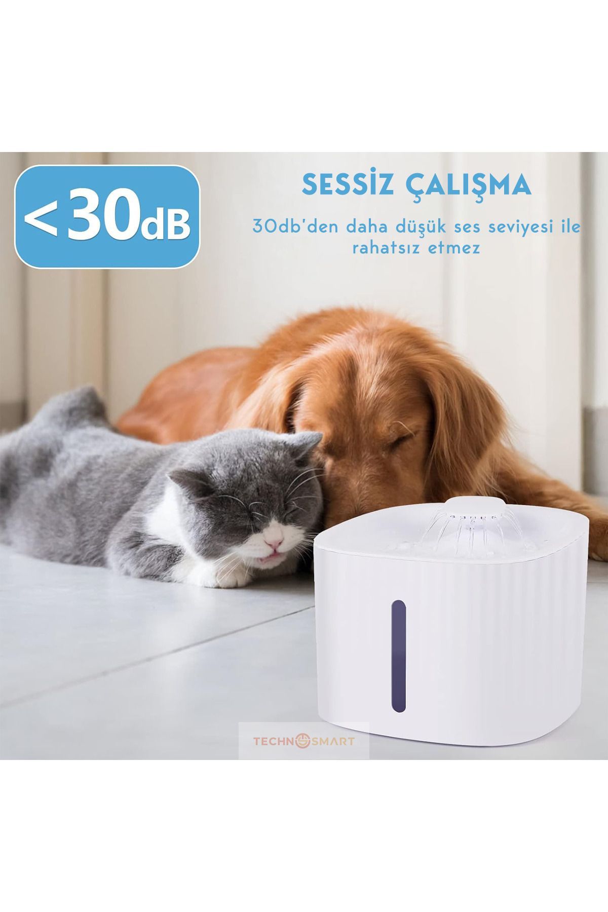 TechnoSmart-Cat Dog Water Fountain Water Spring Container 3 Lt. with Level Indicator and 2 Different Water Flow 4