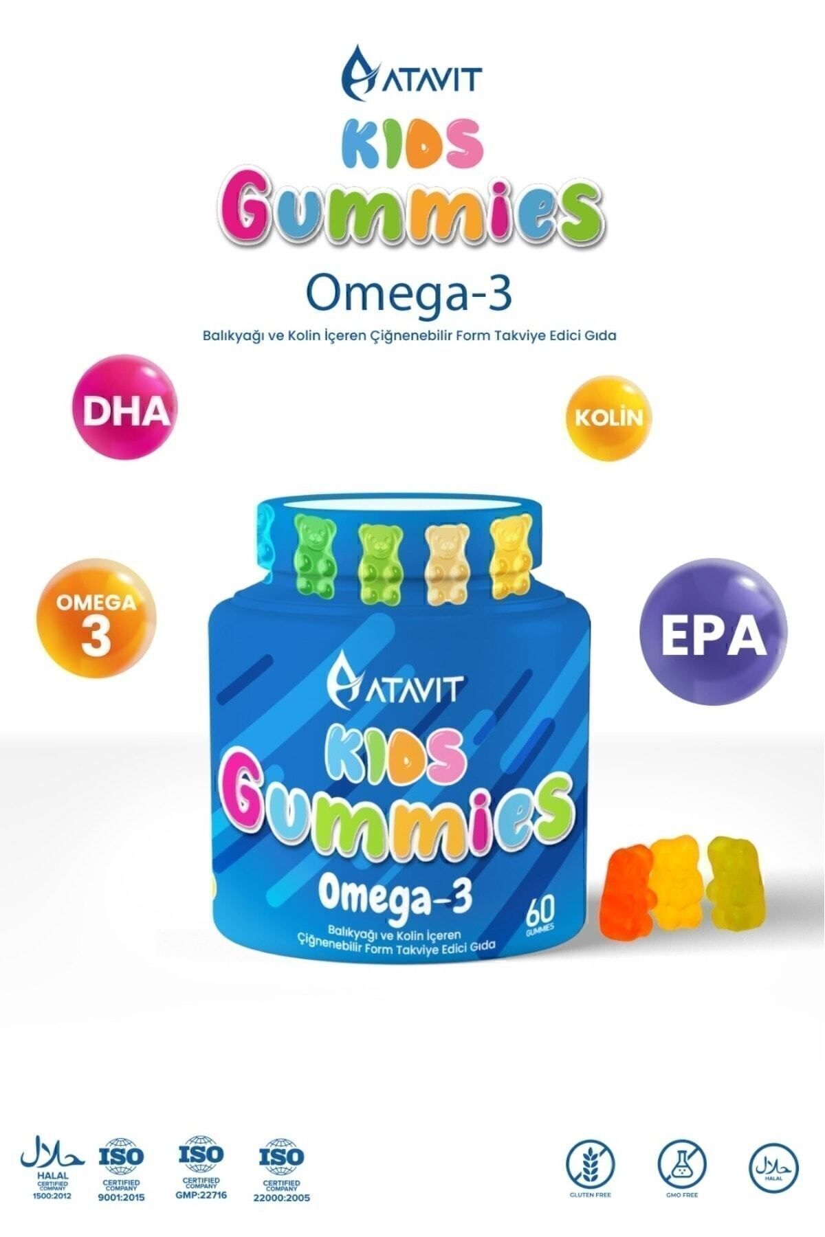 Atavit-Omega 3, D3 K2 and Magnesium - Set of 3 Multivitamin Gummies 6