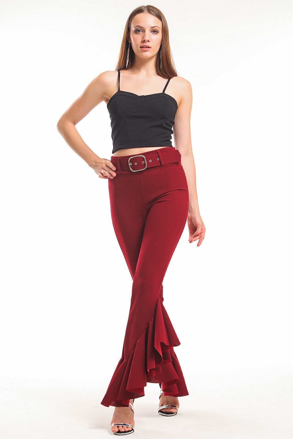 Belted Leg Flywheel Quilting Steel Trousers | Pnt32698 Burgundy