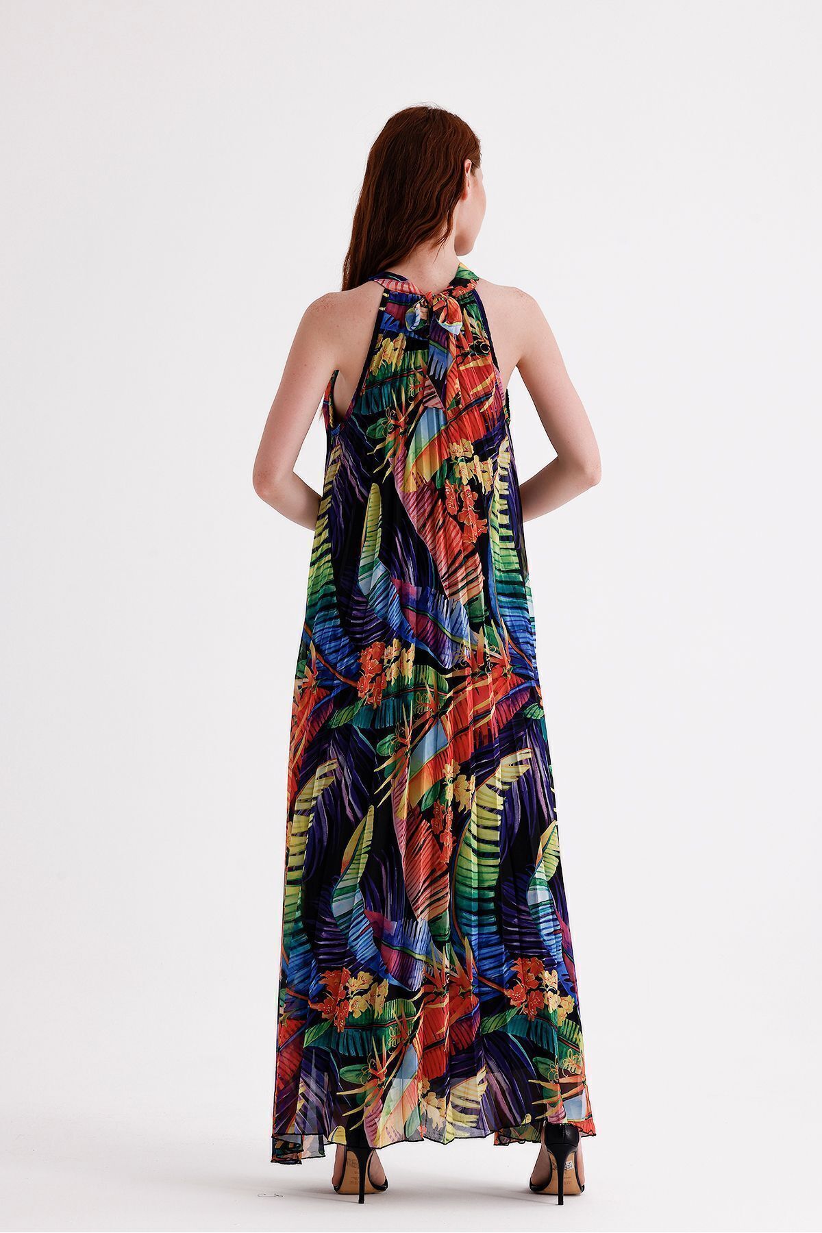 Sense-Pleated and Patterned Long Chiffon Evening Dress - ELB35127SF Mixed Pattern 5