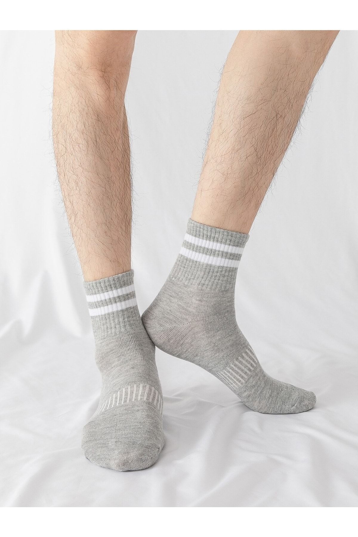 BGK Unisex 6 Çift Düz Siyah-beyaz Tenis Çorap görsel 2