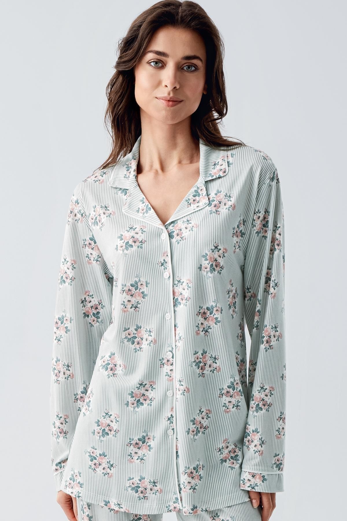 Artış-Flexible Viscous Pajama Set - Long Sleeve and Patterned 3