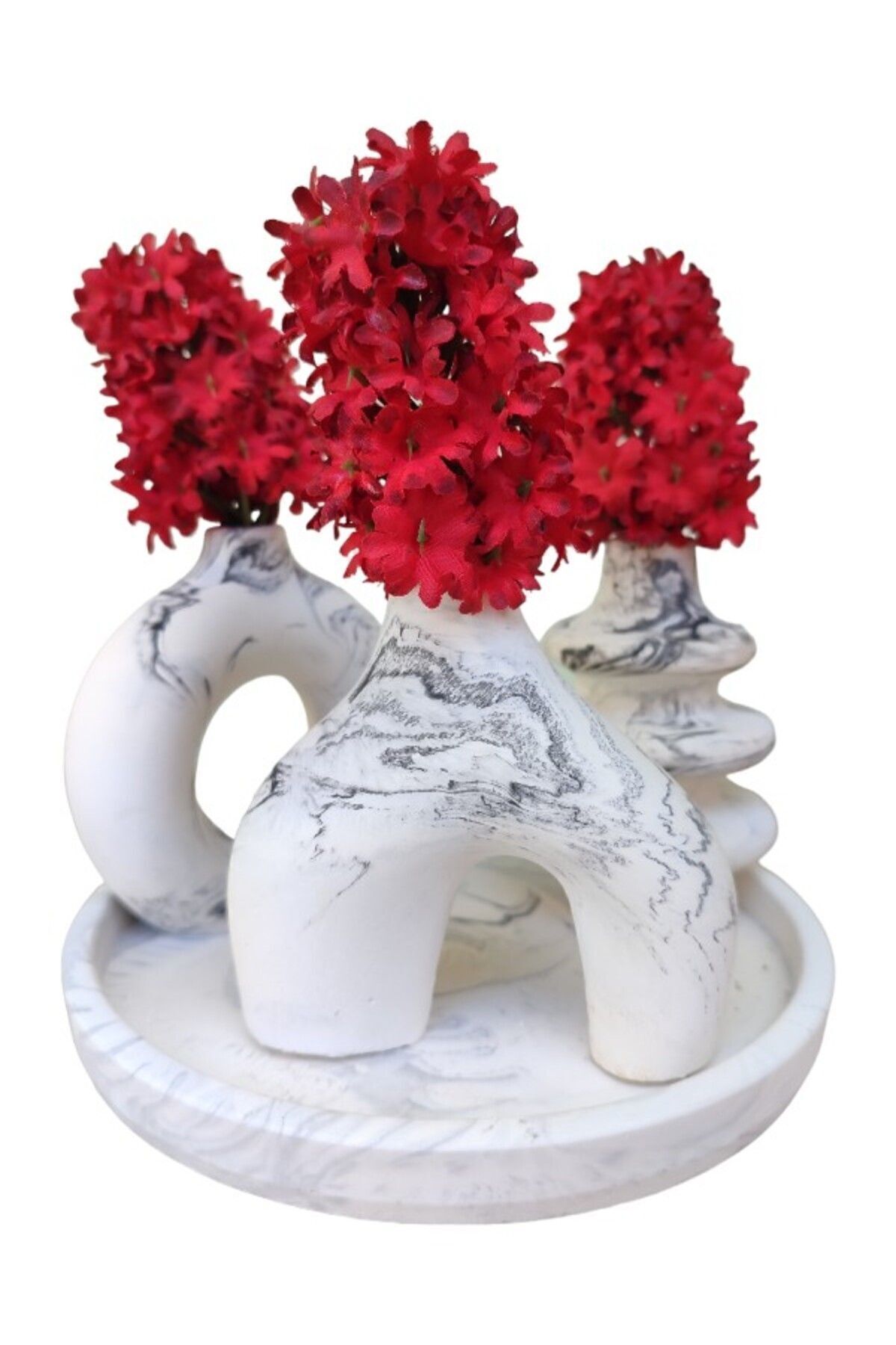 BSG HOME-Marble Patterned Household Accessory Set with Round Tray - Minimal Vase 5