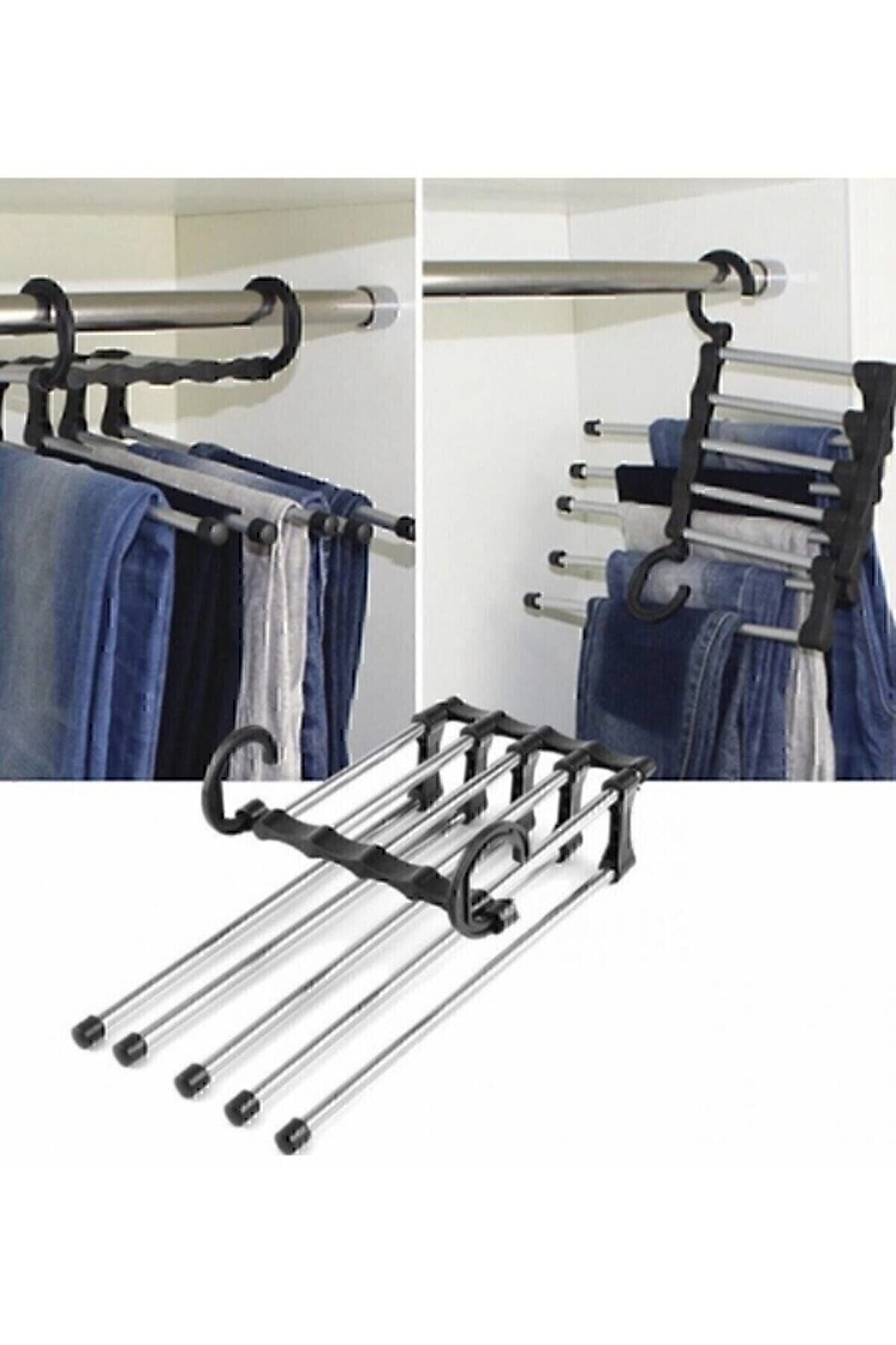 Canderel-Foldable 5-Piece Trouser Hanger Movable In-Closet Hanger System 5