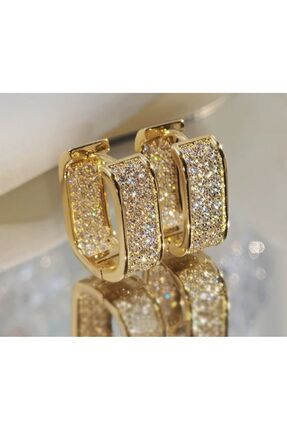 reyselstyle Zirkon Taşlı Altın Kaplama Çelik Küpe(KARARMA YAPMAZ)