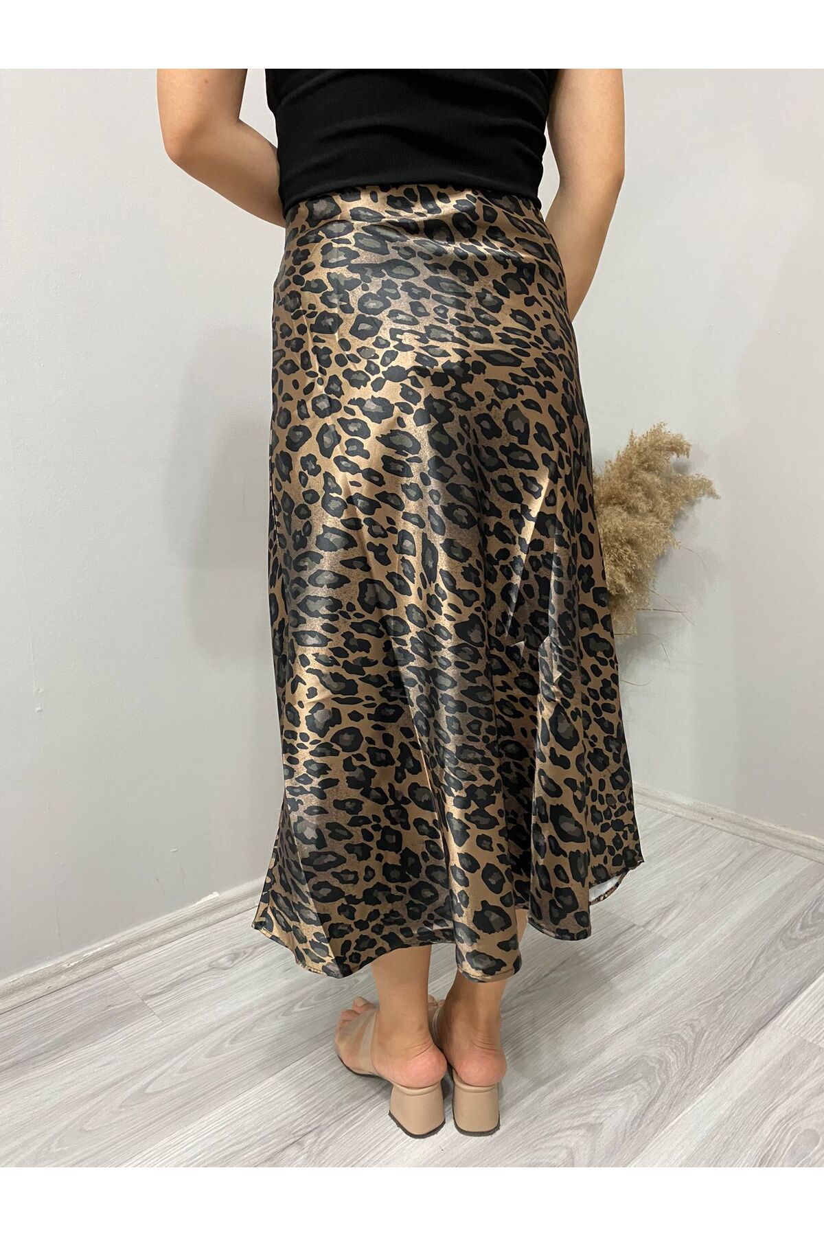 Mzr Collection Leopar Desen Saten Etek görsel 2