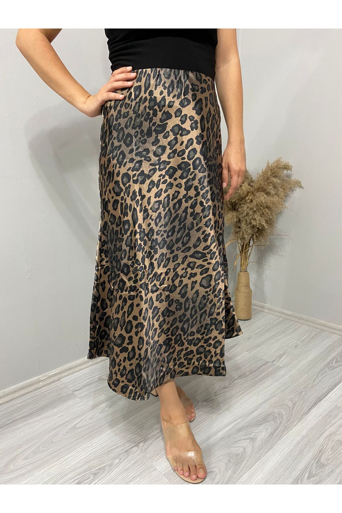 Mzr Collection Leopar Desen Saten Etek görsel 3