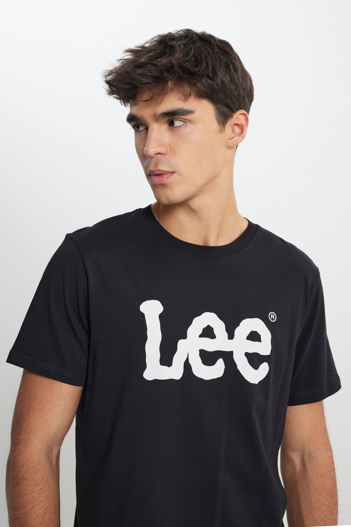 تی شرت مشکی مردانه سیاه به طور منظم مناسب یقه صفر طبیعی برش 100 ٪ log t shirt Lee