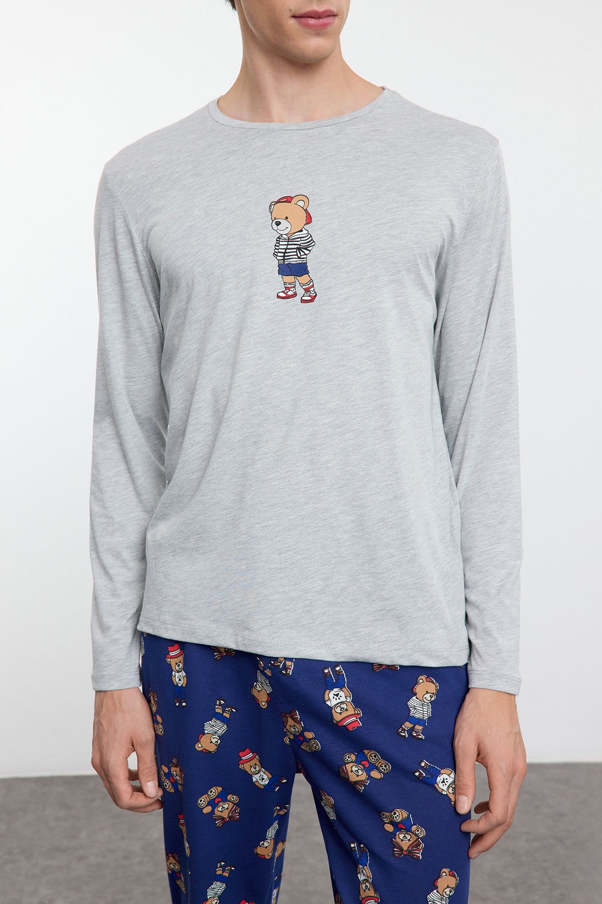 Trendyol Collection-Grimelange - Navy Blue Teddy Bear Print Couple/Couple Knitted Pajamas Set Tmnaw25Pt00044 4